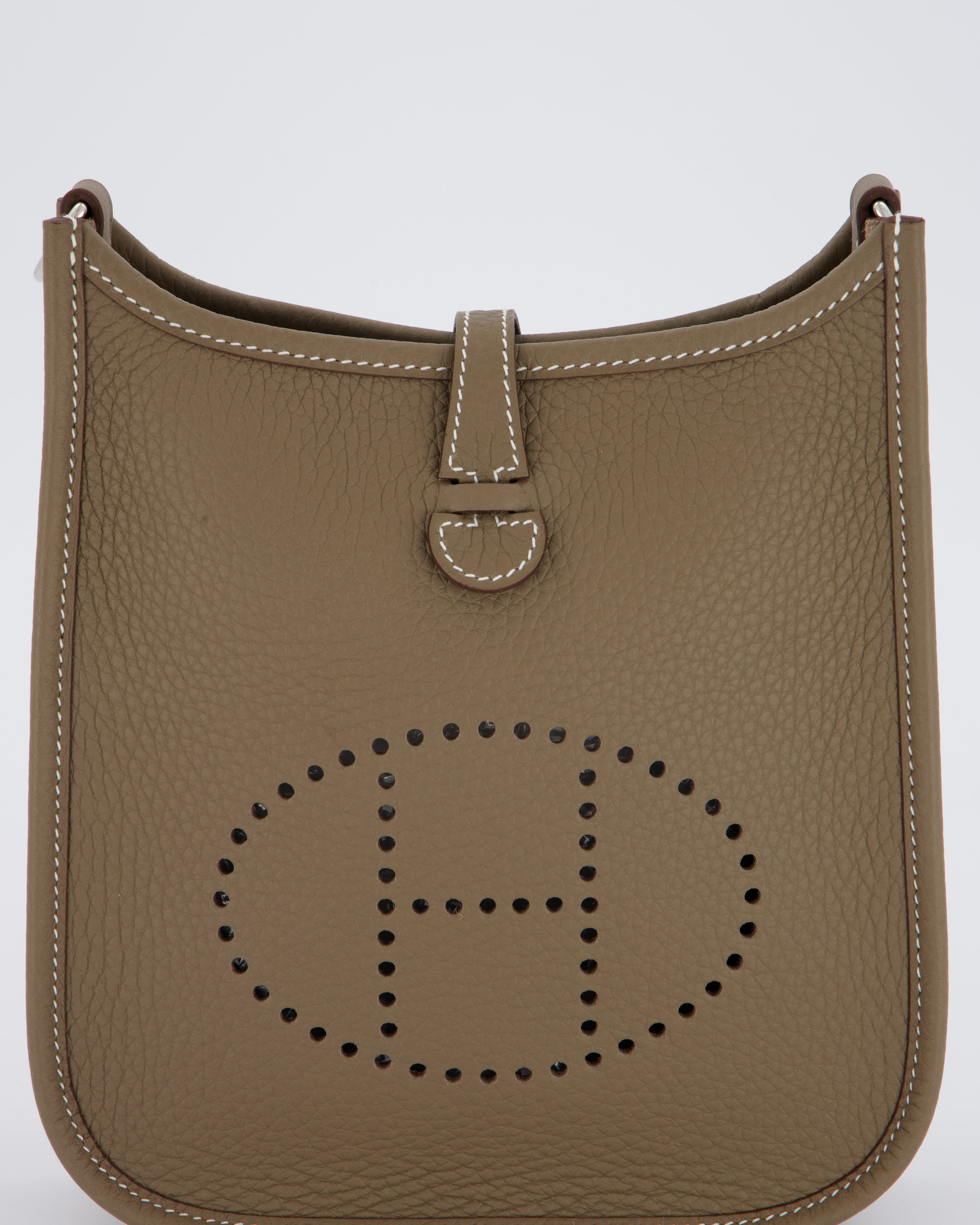 Hermès Mini Evelyne Bag in Etoupe Clemence Leather with Palladium Hardware