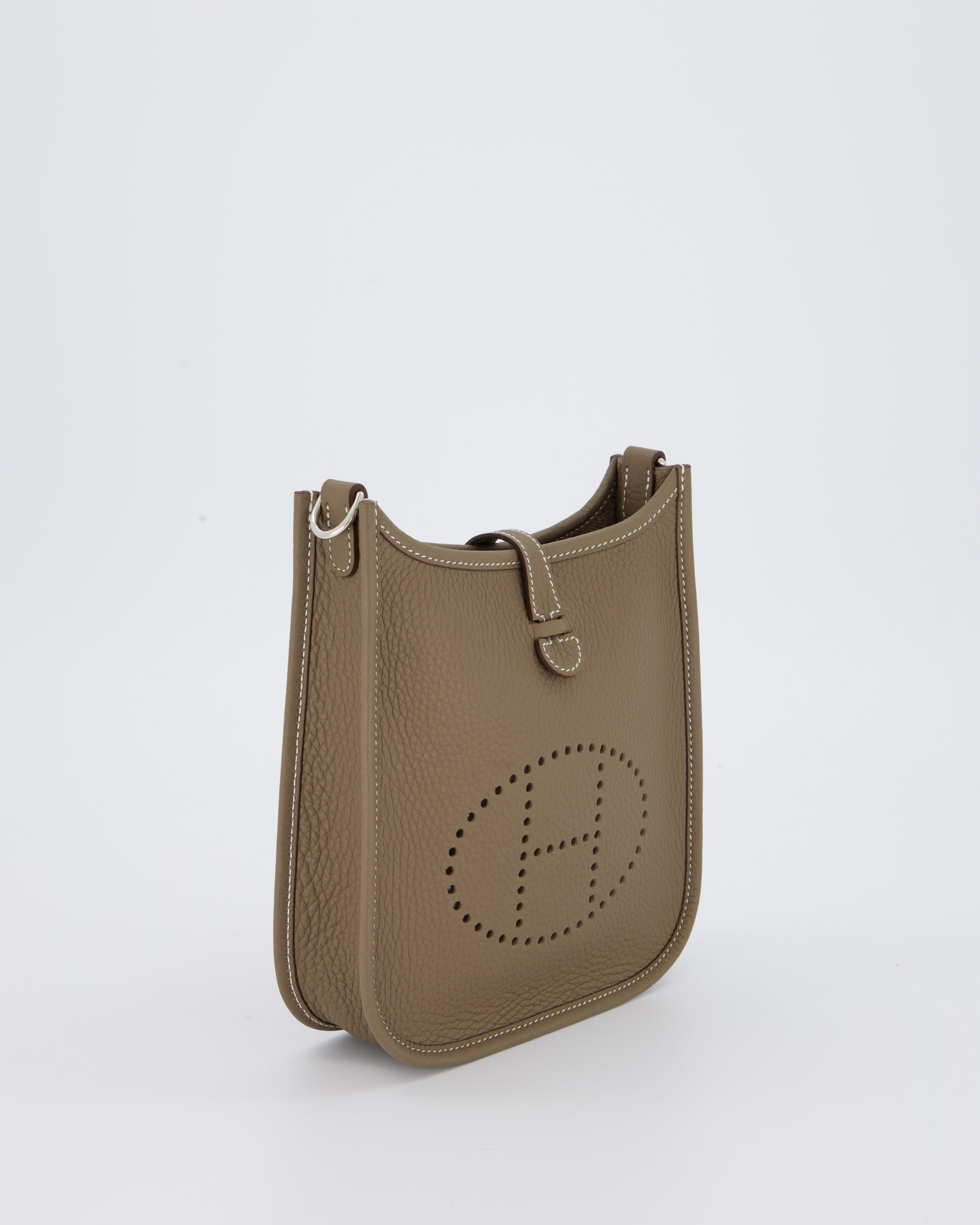 Hermès Mini Evelyne Bag in Etoupe Clemence Leather with Palladium Hardware