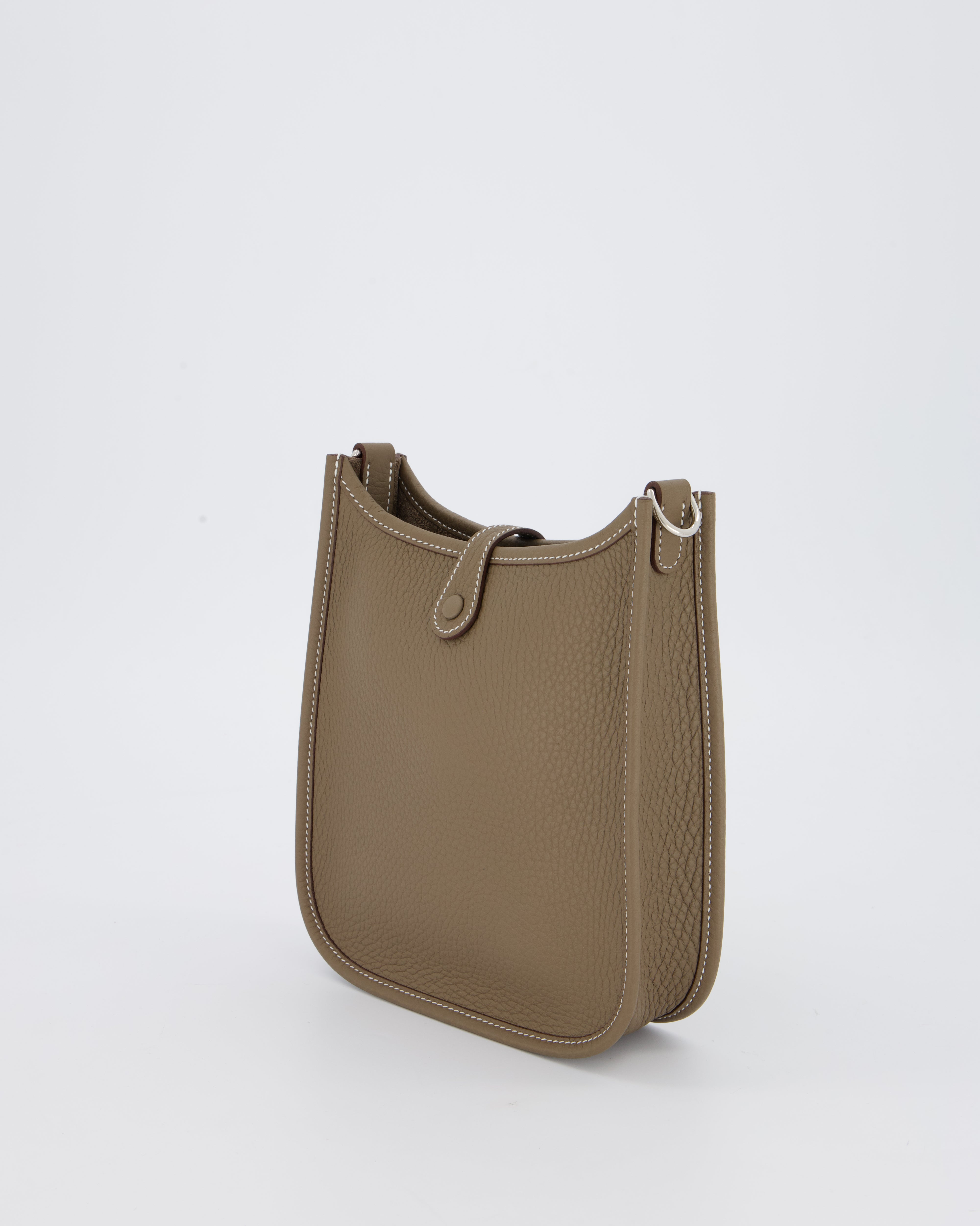 Hermès Mini Evelyne Bag in Etoupe Clemence Leather with Palladium Hardware