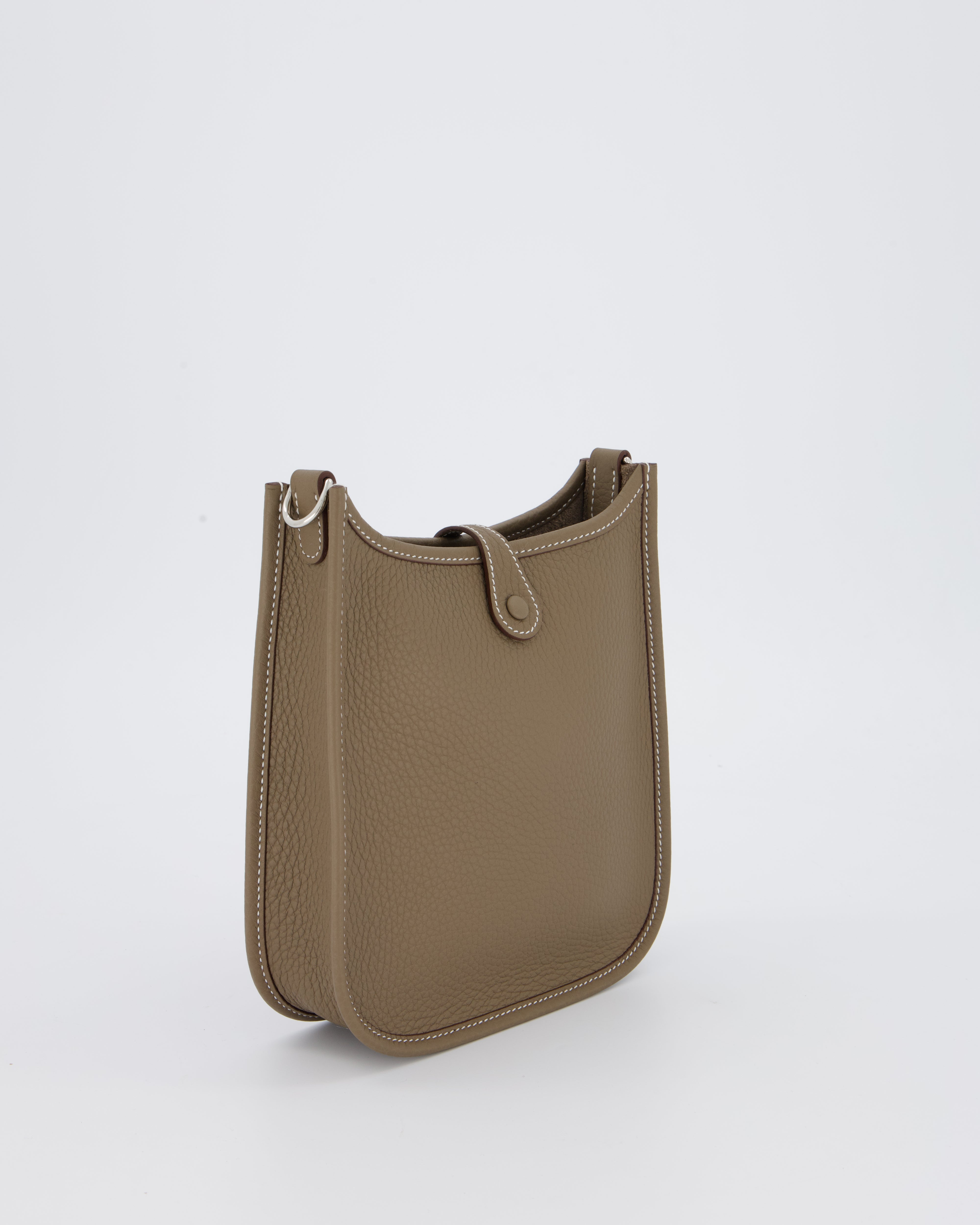 Hermès Mini Evelyne Bag in Etoupe Clemence Leather with Palladium Hardware