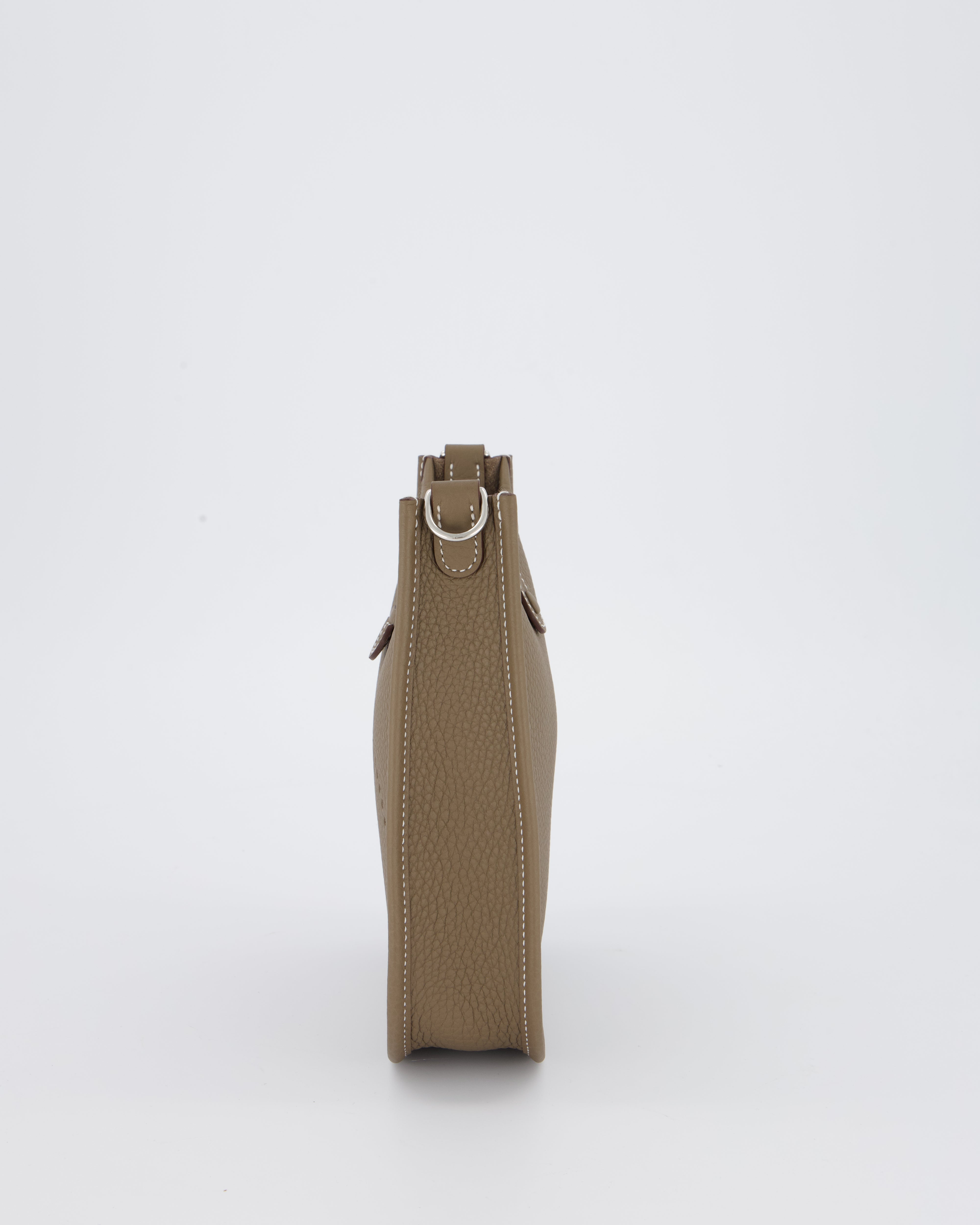 Hermès Mini Evelyne Bag in Etoupe Clemence Leather with Palladium Hardware