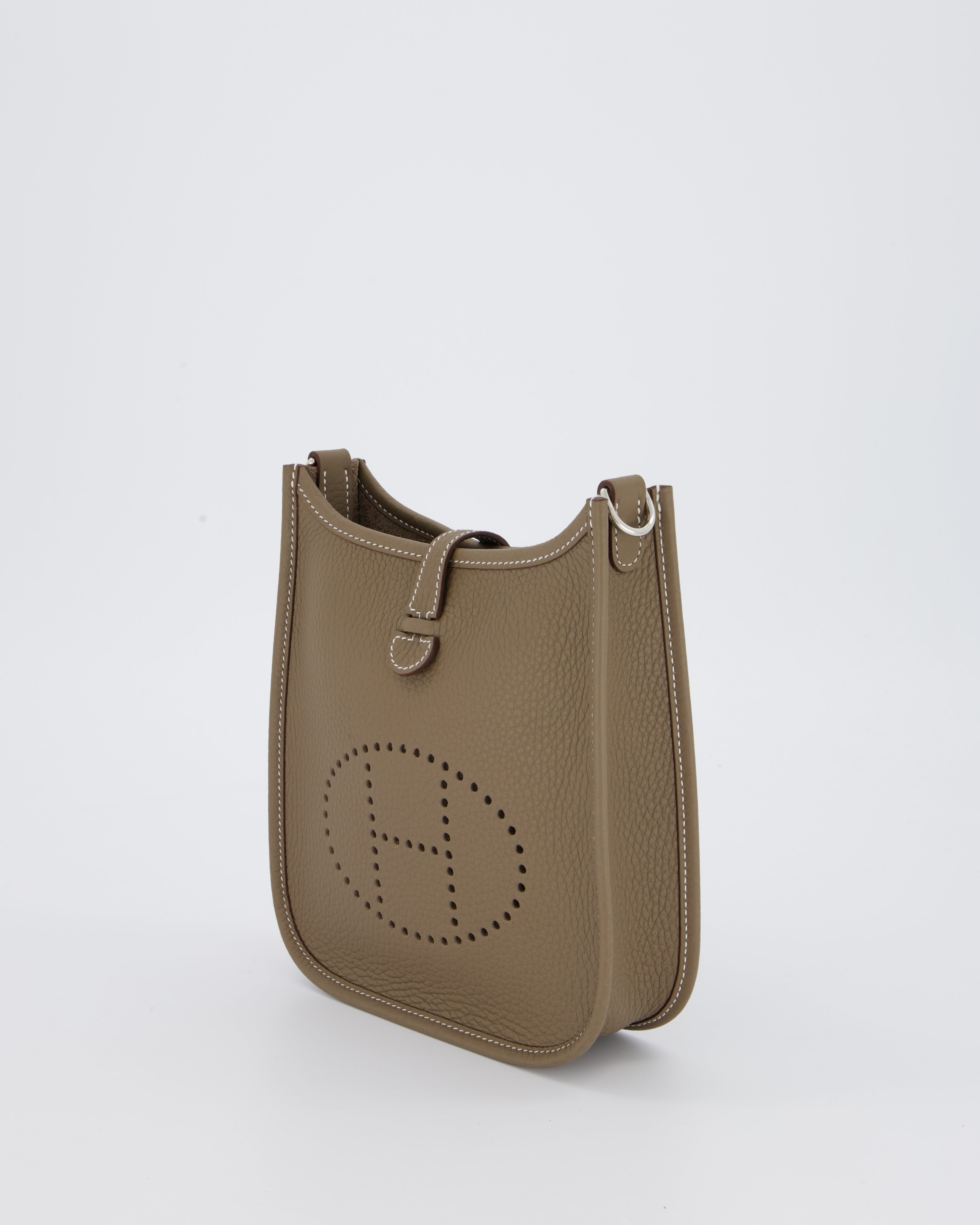 Hermès Mini Evelyne Bag in Etoupe Clemence Leather with Palladium Hardware