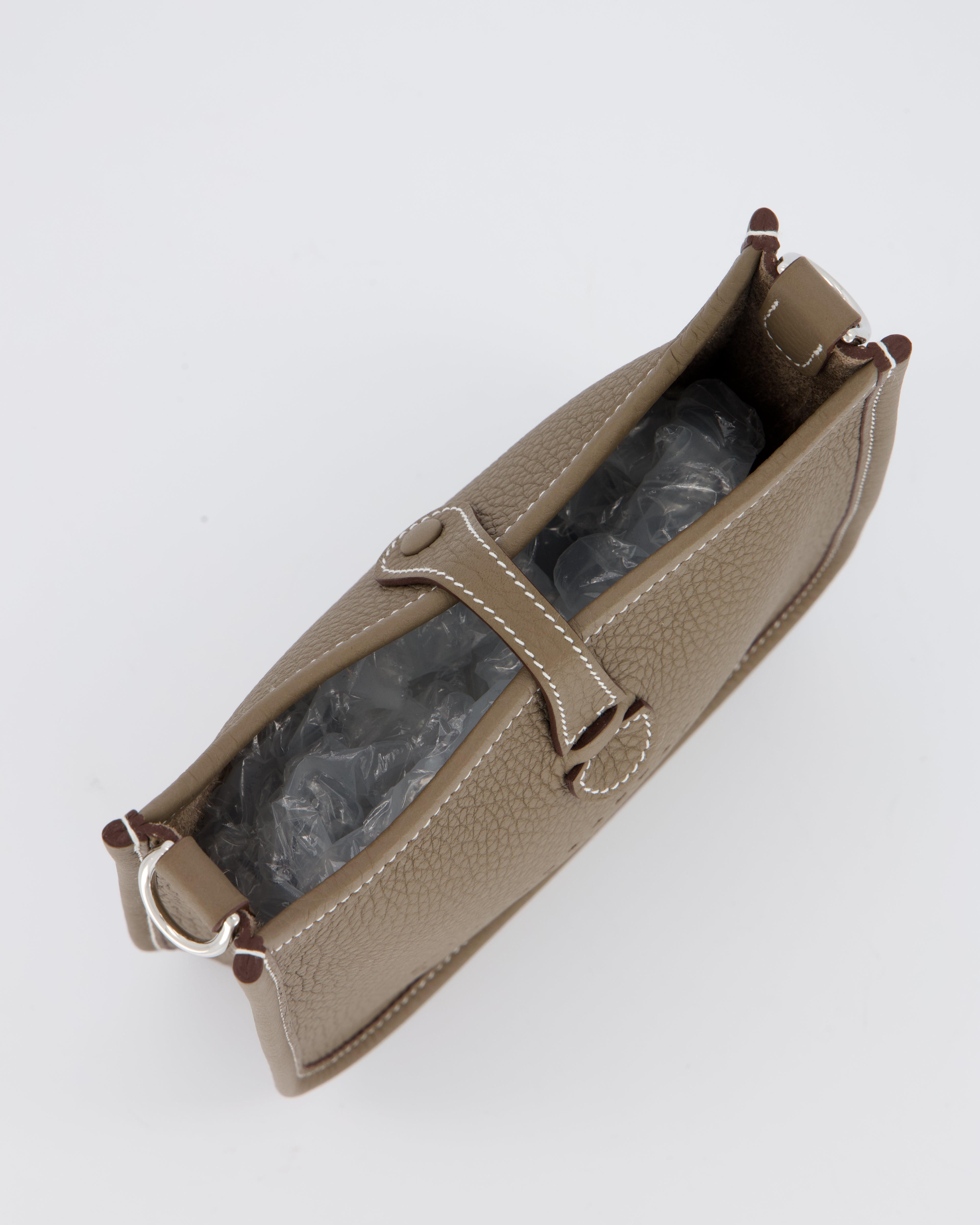 Hermès Mini Evelyne Bag in Etoupe Clemence Leather with Palladium Hardware