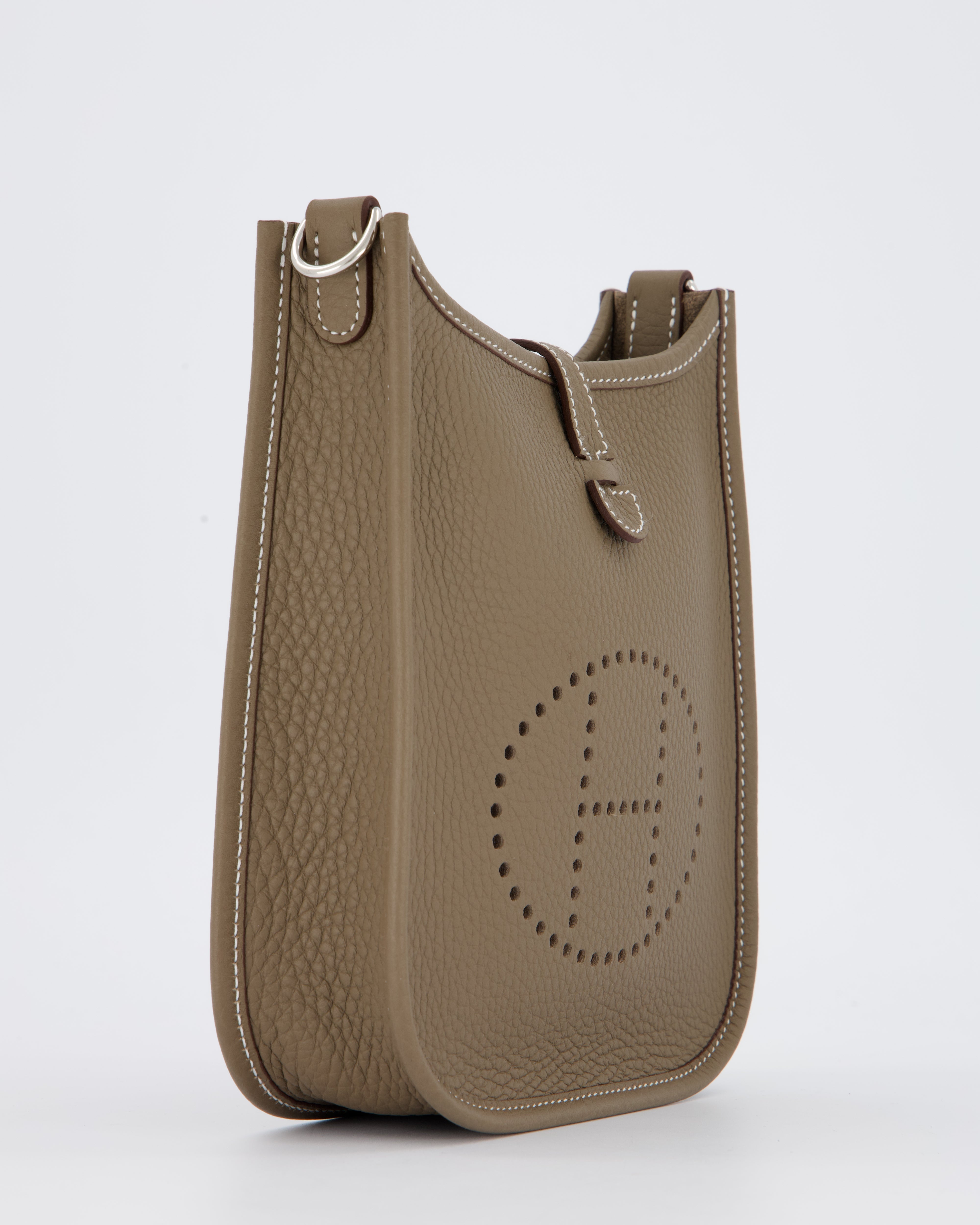 Hermès Mini Evelyne Bag in Etoupe Clemence Leather with Palladium Hardware