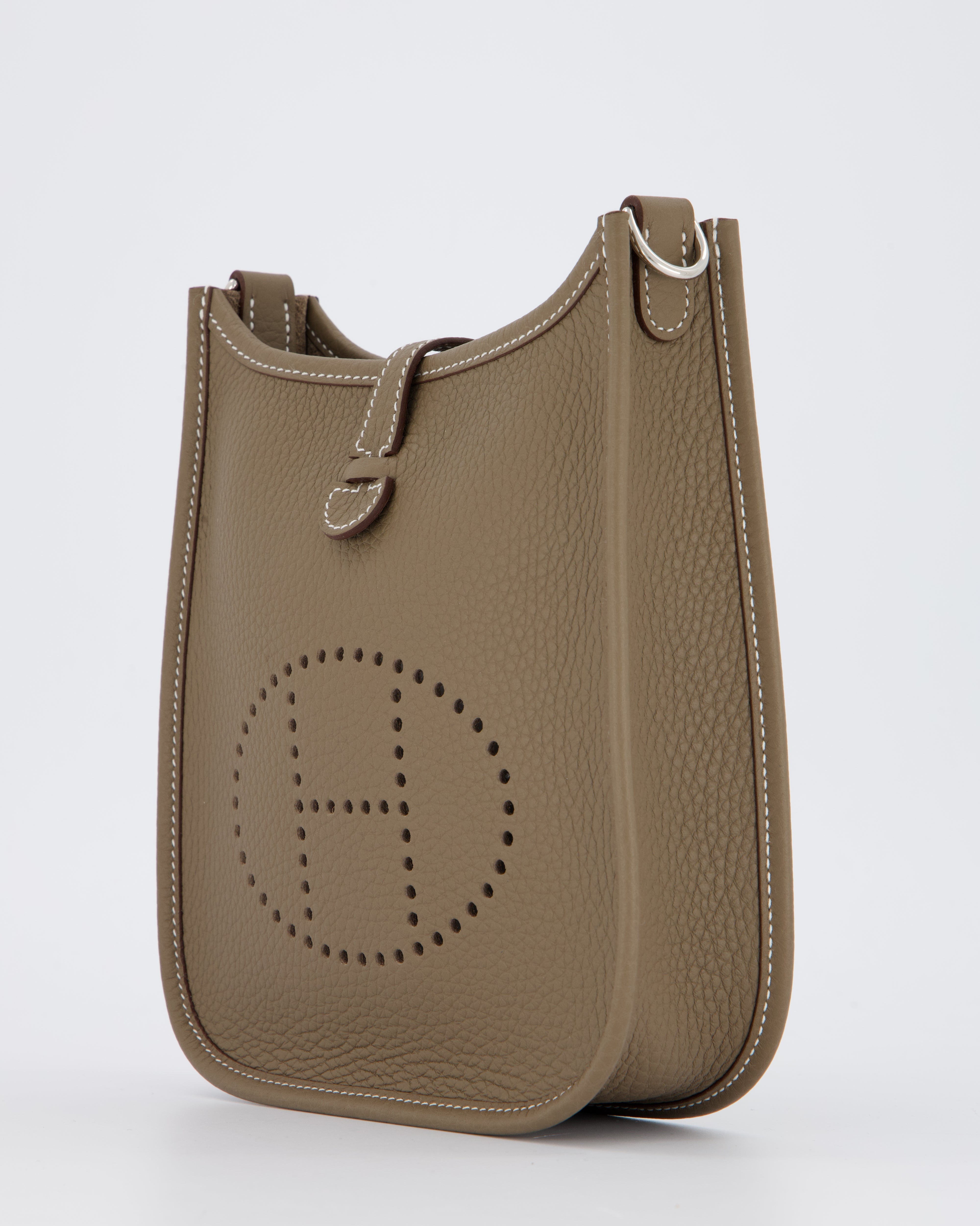 Hermès Mini Evelyne Bag in Etoupe Clemence Leather with Palladium Hardware