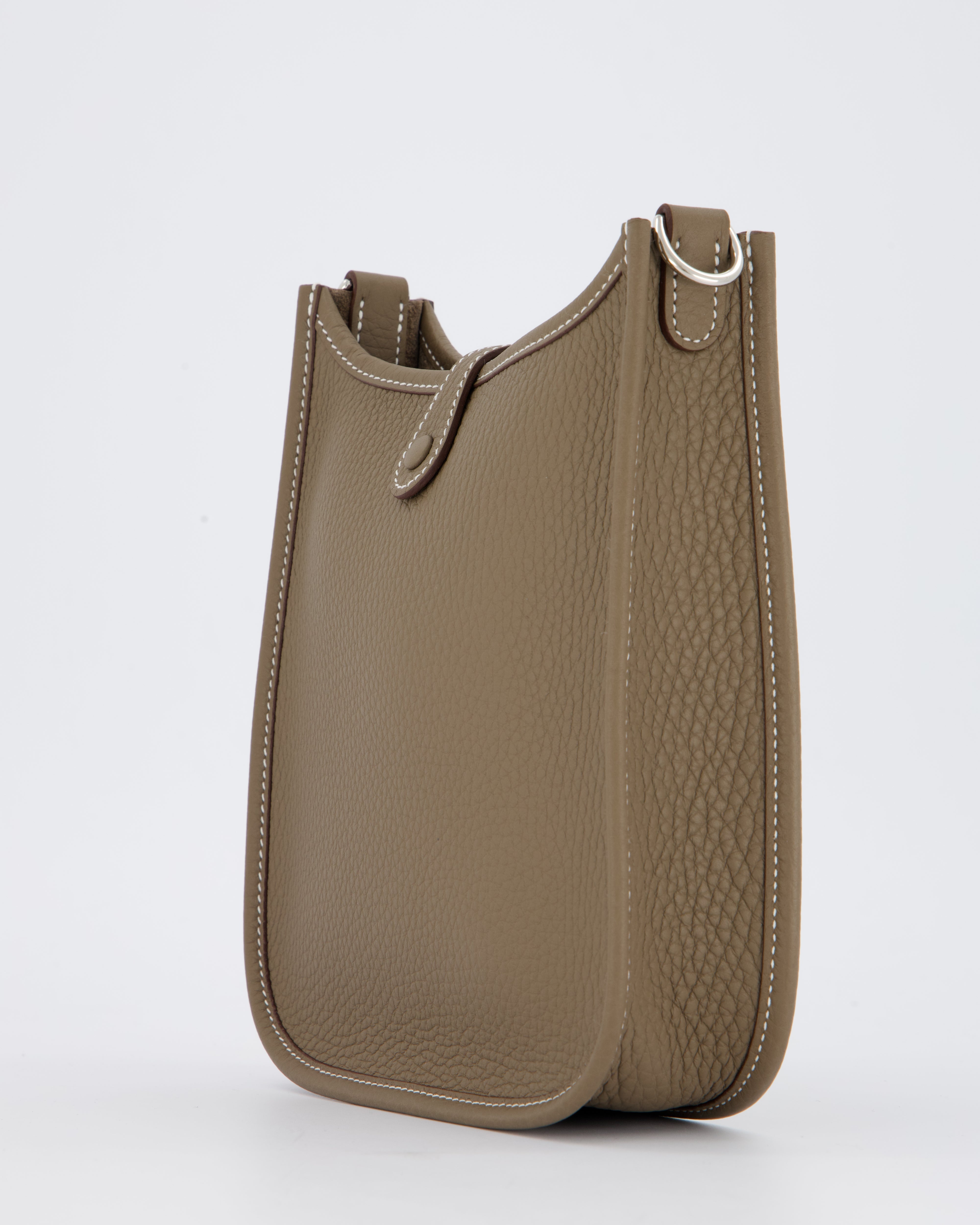 Hermès Mini Evelyne Bag in Etoupe Clemence Leather with Palladium Hardware