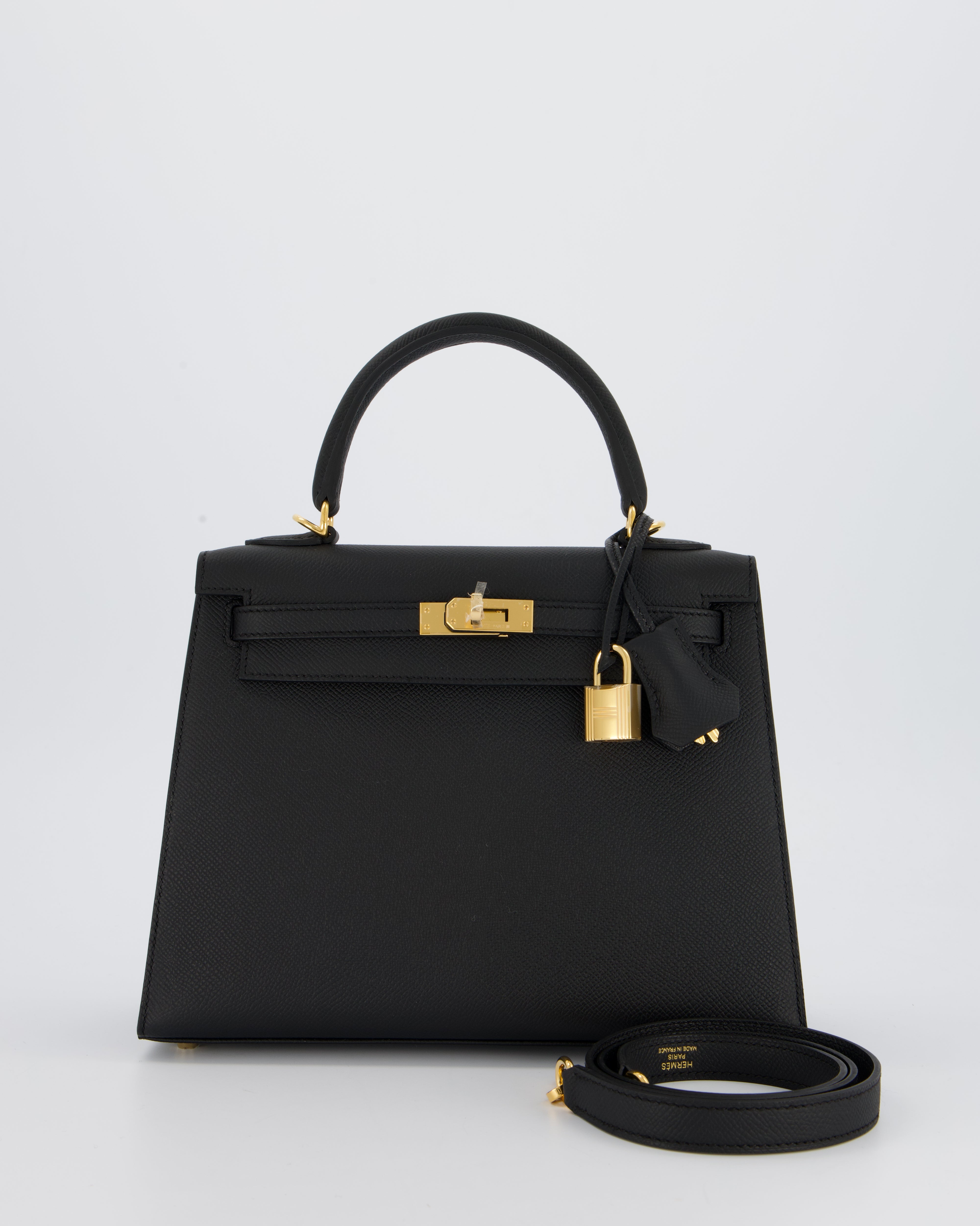 *HOT* Hermès Kelly 25 Sellier Bag in Noir Epsom Leather with Gold Hardware