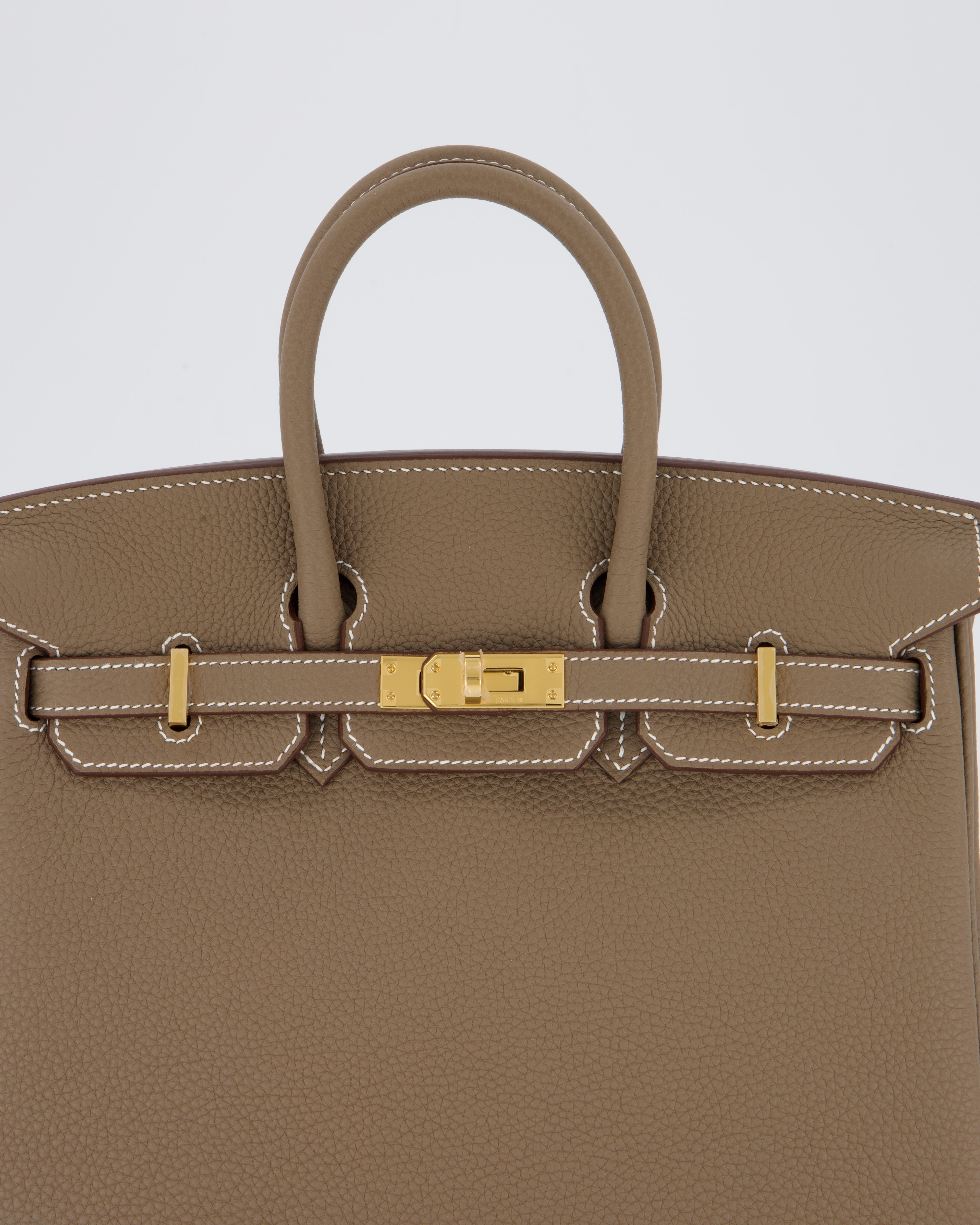 *RARE* Hermès Birkin 25 Retourne Bag in Etoupe Togo Leather with Gold Hardware