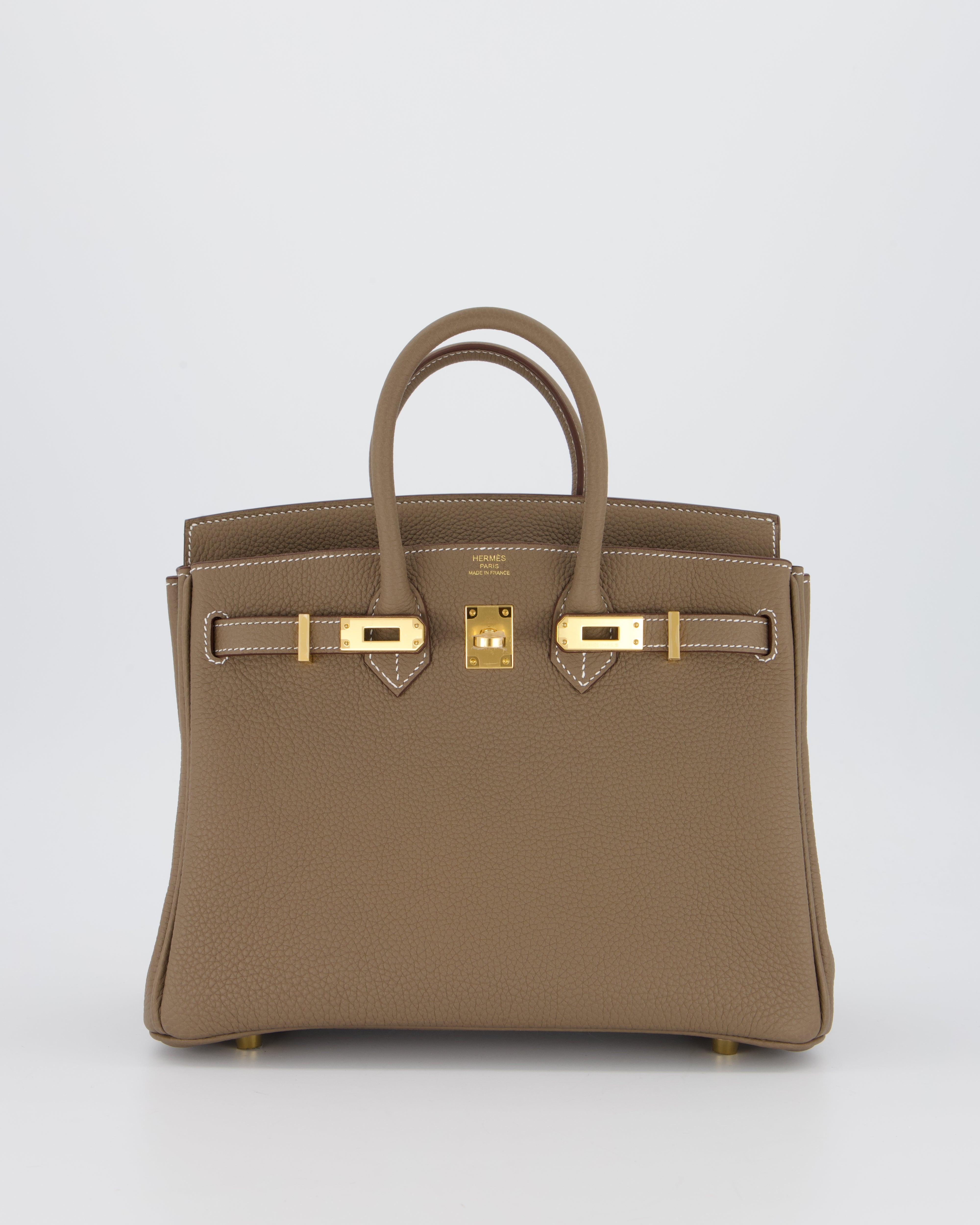 *RARE* Hermès Birkin 25 Retourne Bag in Etoupe Togo Leather with Gold Hardware