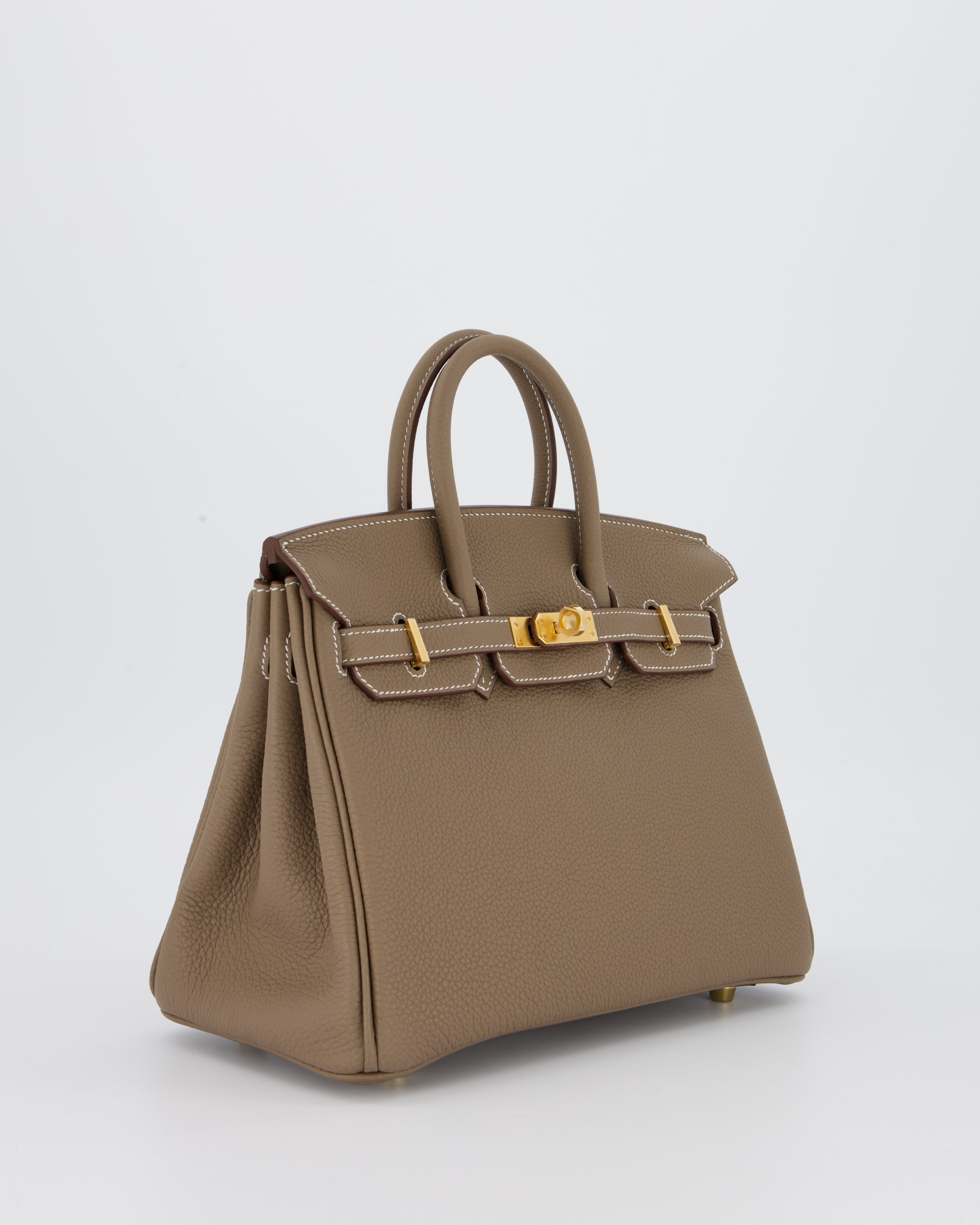 *RARE* Hermès Birkin 25 Retourne Bag in Etoupe Togo Leather with Gold Hardware
