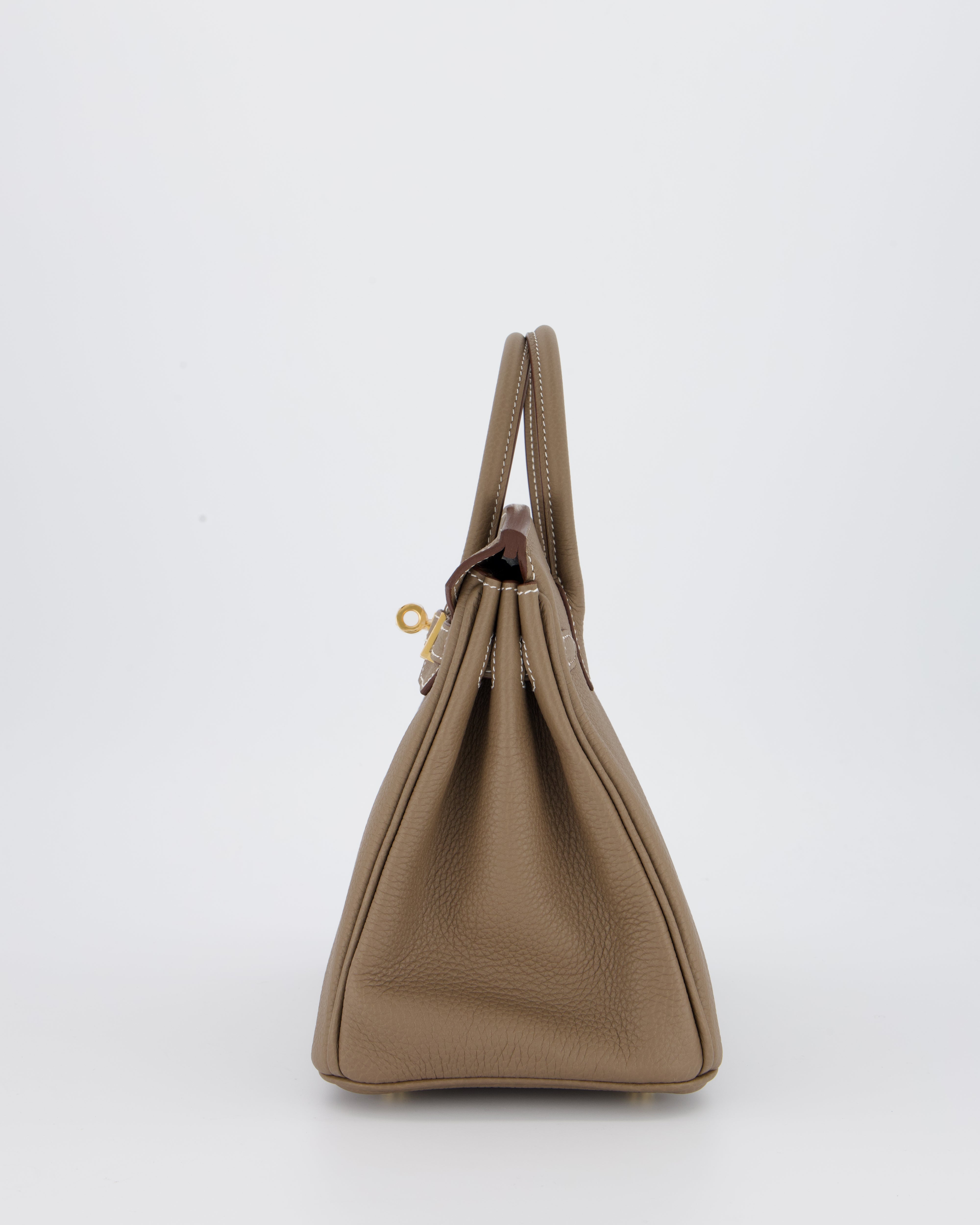*RARE* Hermès Birkin 25 Retourne Bag in Etoupe Togo Leather with Gold Hardware