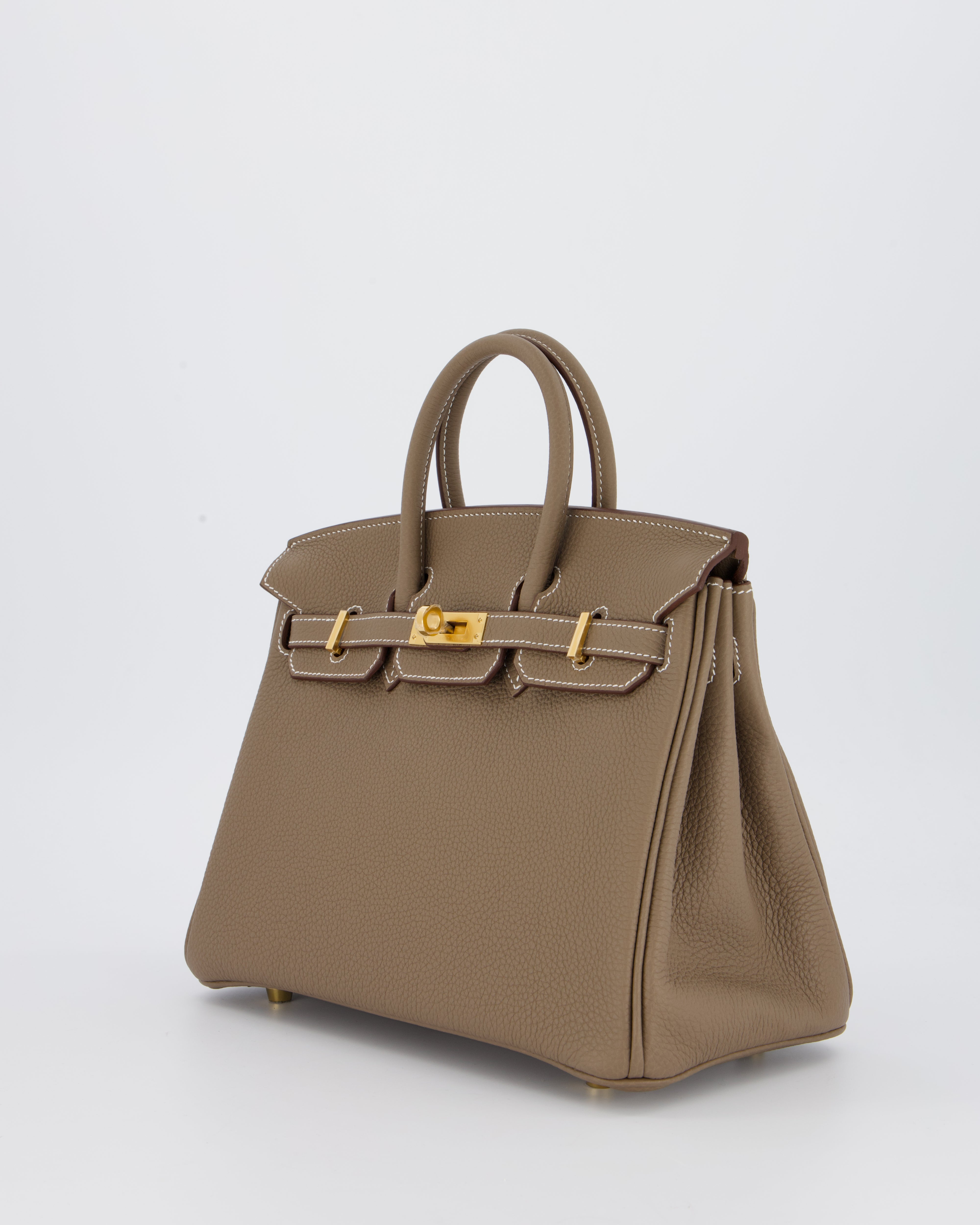 *RARE* Hermès Birkin 25 Retourne Bag in Etoupe Togo Leather with Gold Hardware