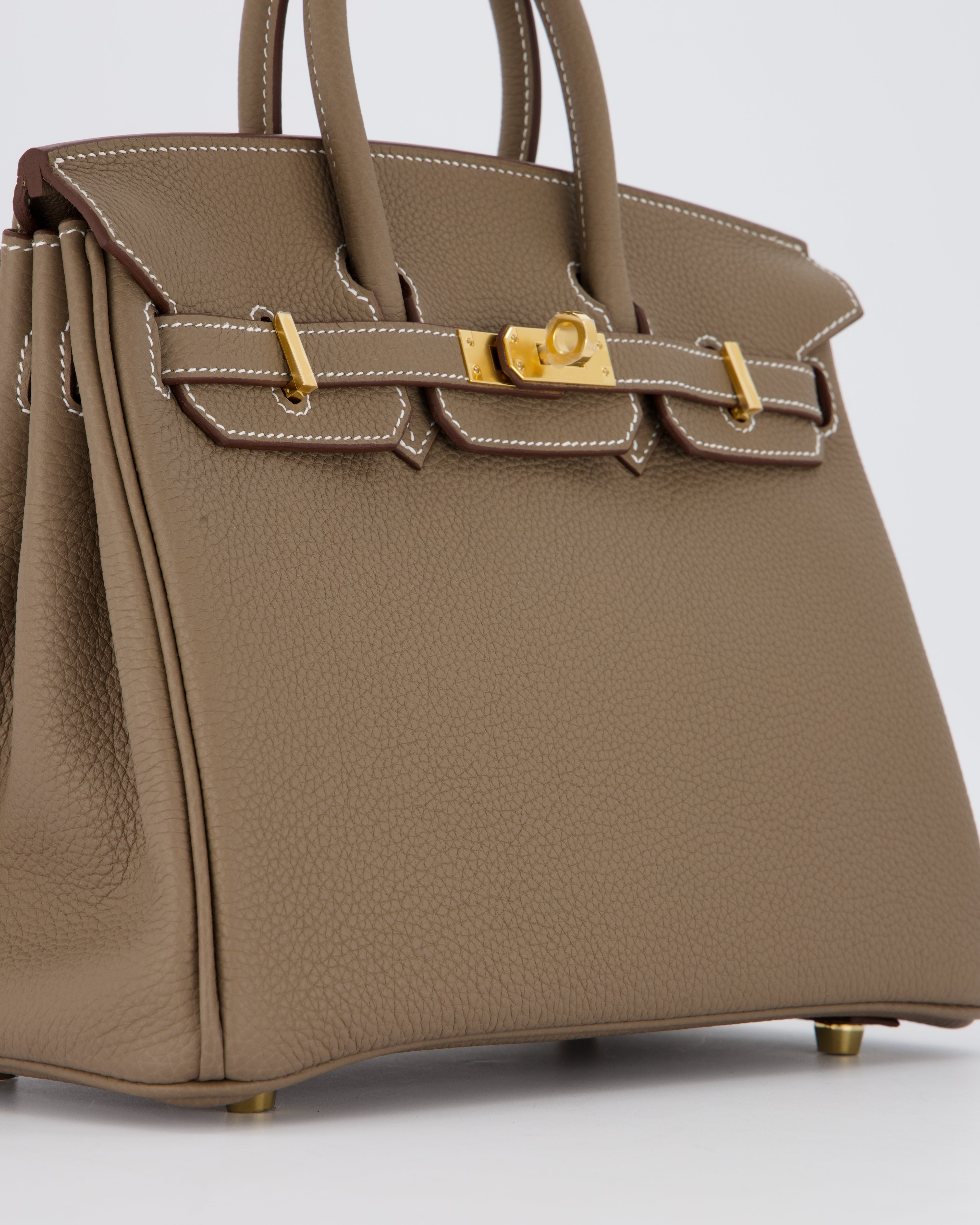 *RARE* Hermès Birkin 25 Retourne Bag in Etoupe Togo Leather with Gold Hardware