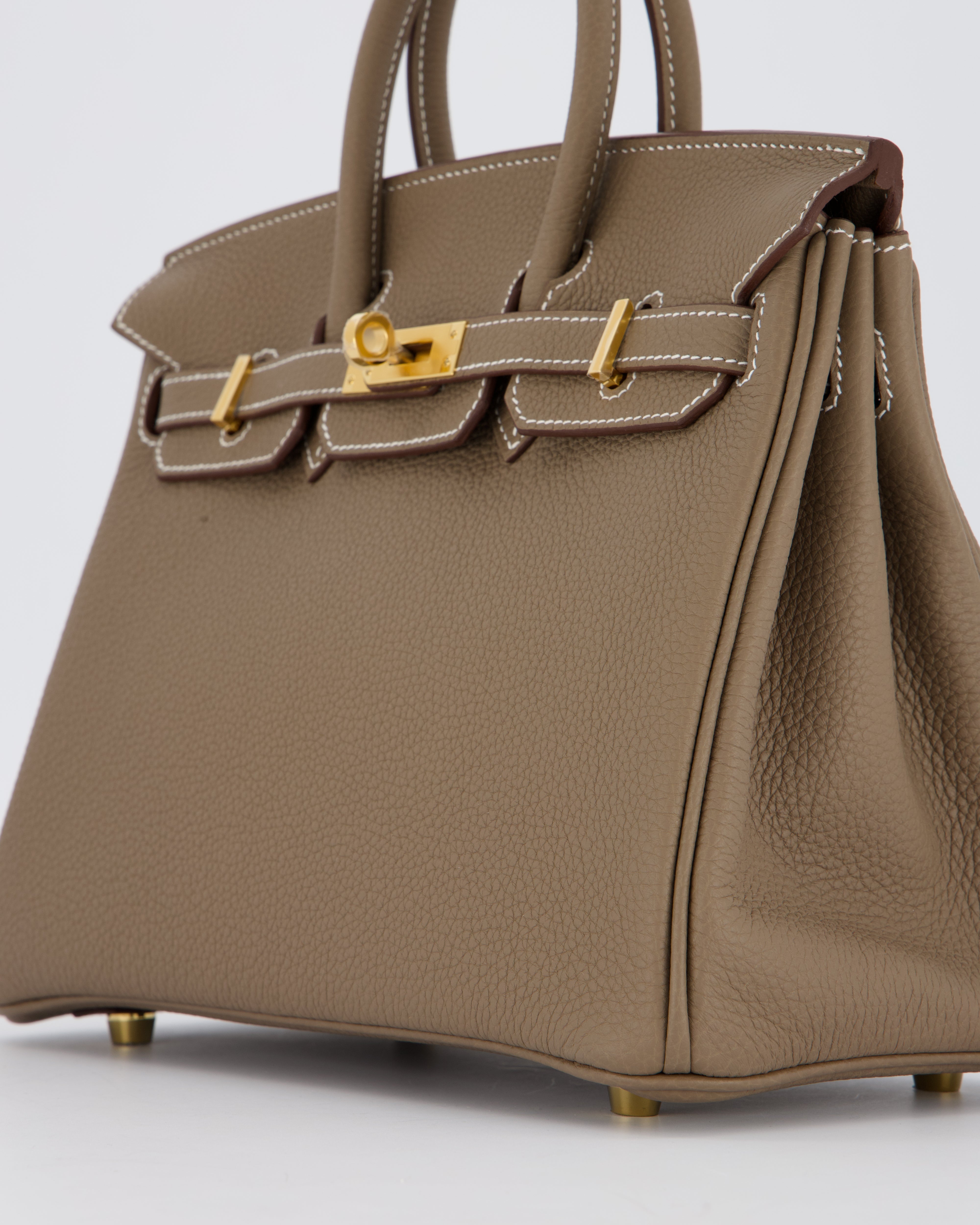 *RARE* Hermès Birkin 25 Retourne Bag in Etoupe Togo Leather with Gold Hardware
