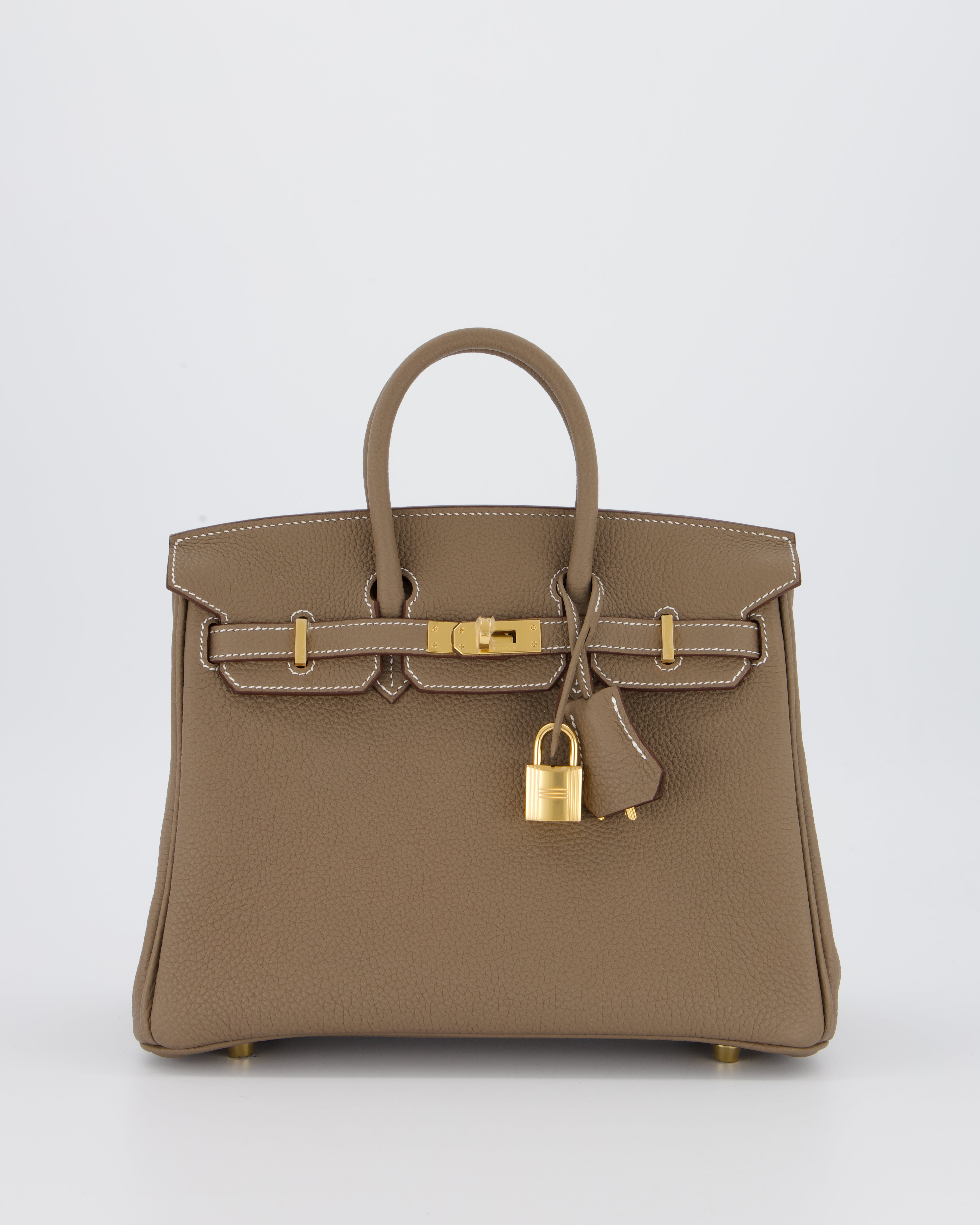 *RARE* Hermès Birkin 25 Retourne Bag in Etoupe Togo Leather with Gold Hardware