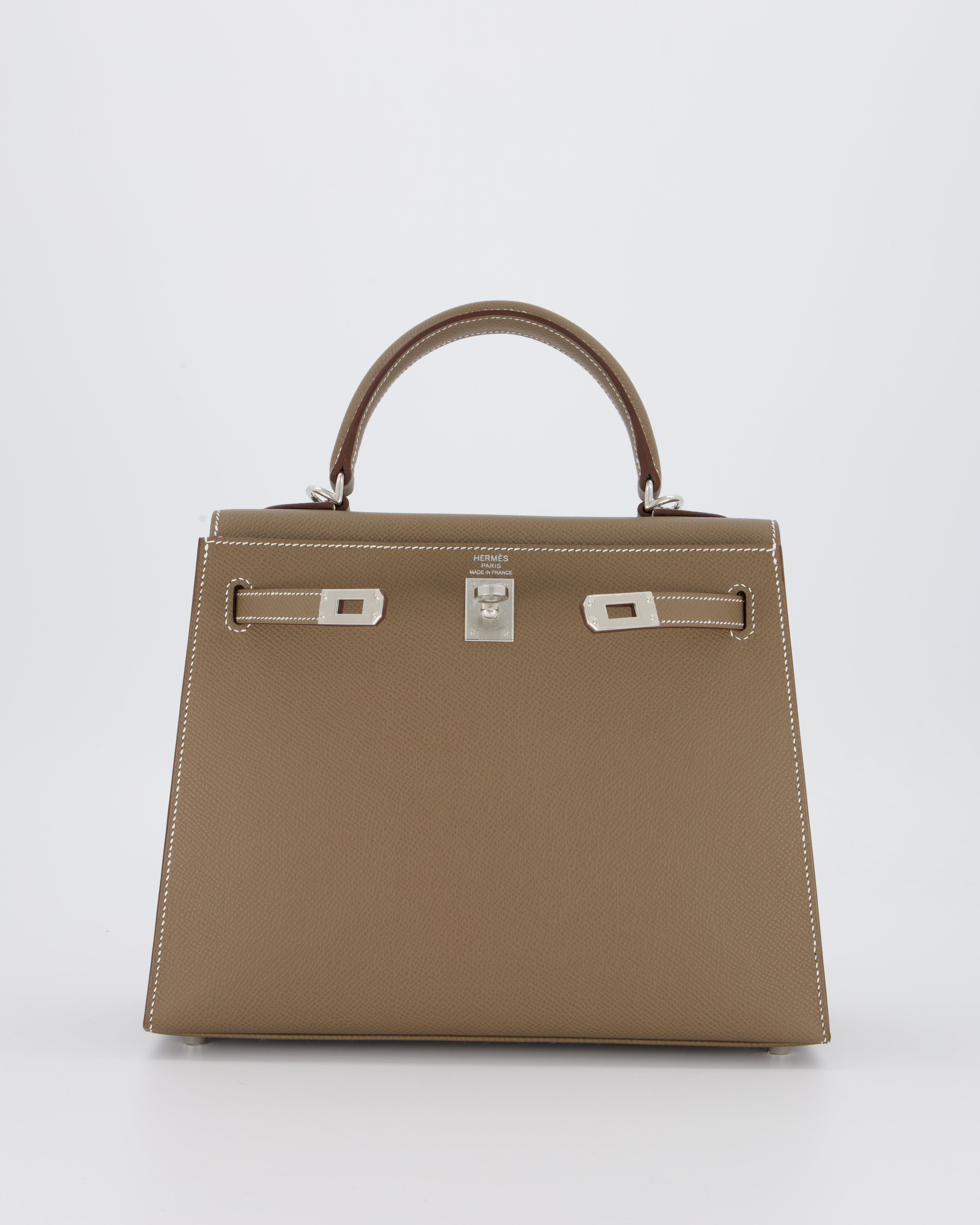 Hermès Kelly 25 Sellier Bag in Etoupe Epsom Leather with Palladium Hardware