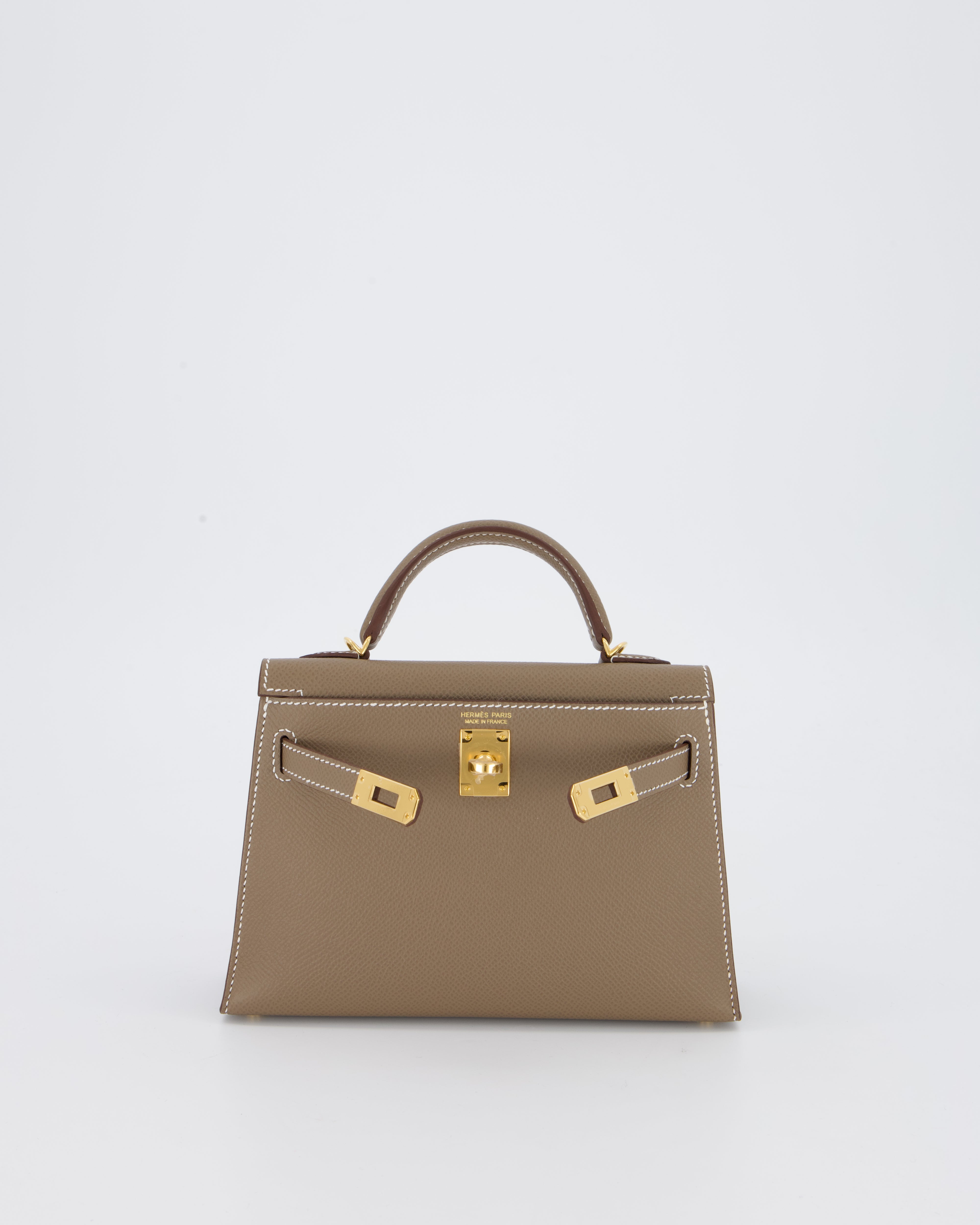 *HOT* Hermès Mini Kelly II 20 Bag in Etoupe Epsom Leather with Gold Hardware