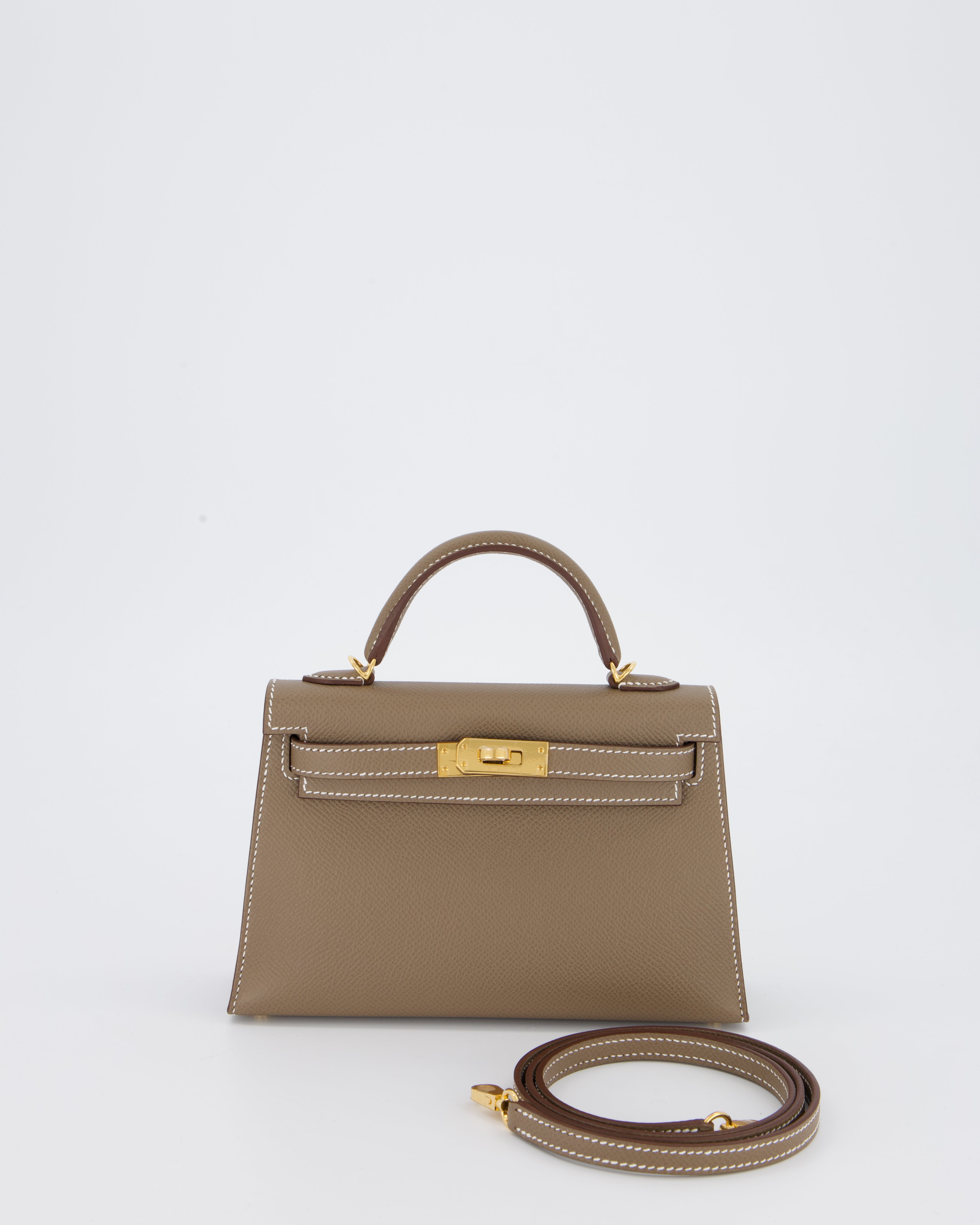 *HOT* Hermès Mini Kelly II 20 Bag in Etoupe Epsom Leather with Gold Hardware