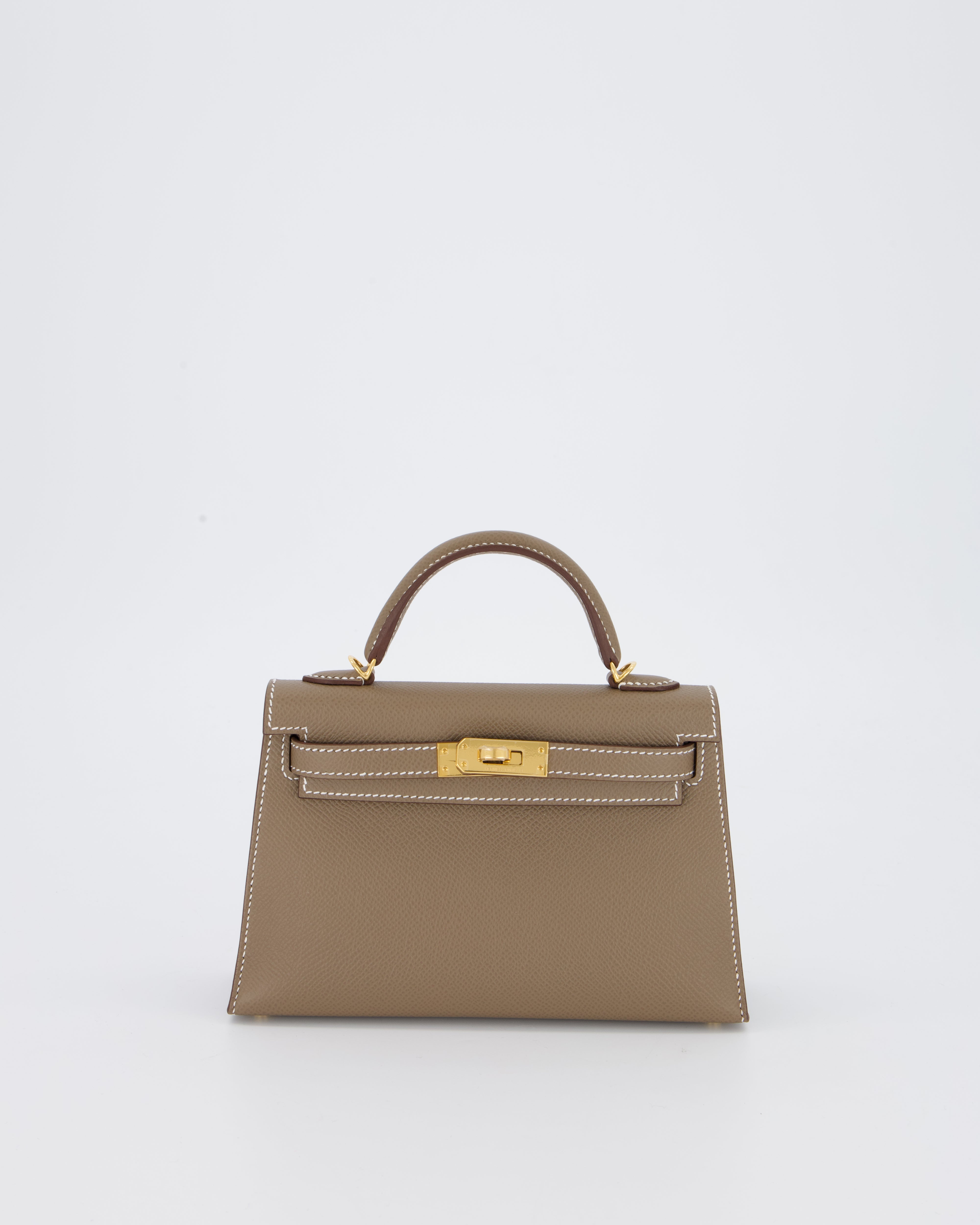 *HOT* Hermès Mini Kelly II 20 Bag in Etoupe Epsom Leather with Gold Hardware