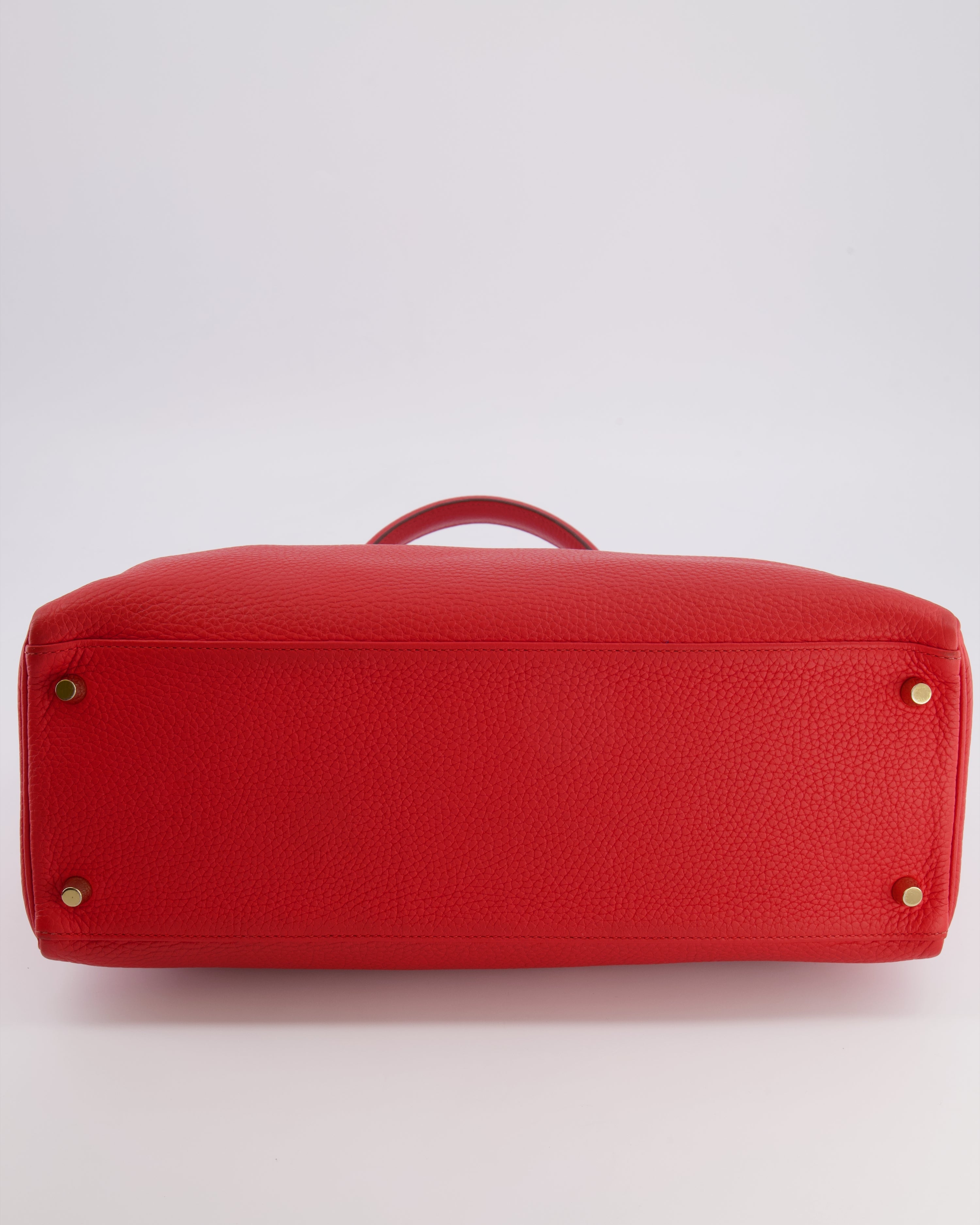 Hermès Kelly 35 Retourne Bag in Rouge Casaque Clemence Leather with Gold Hardware