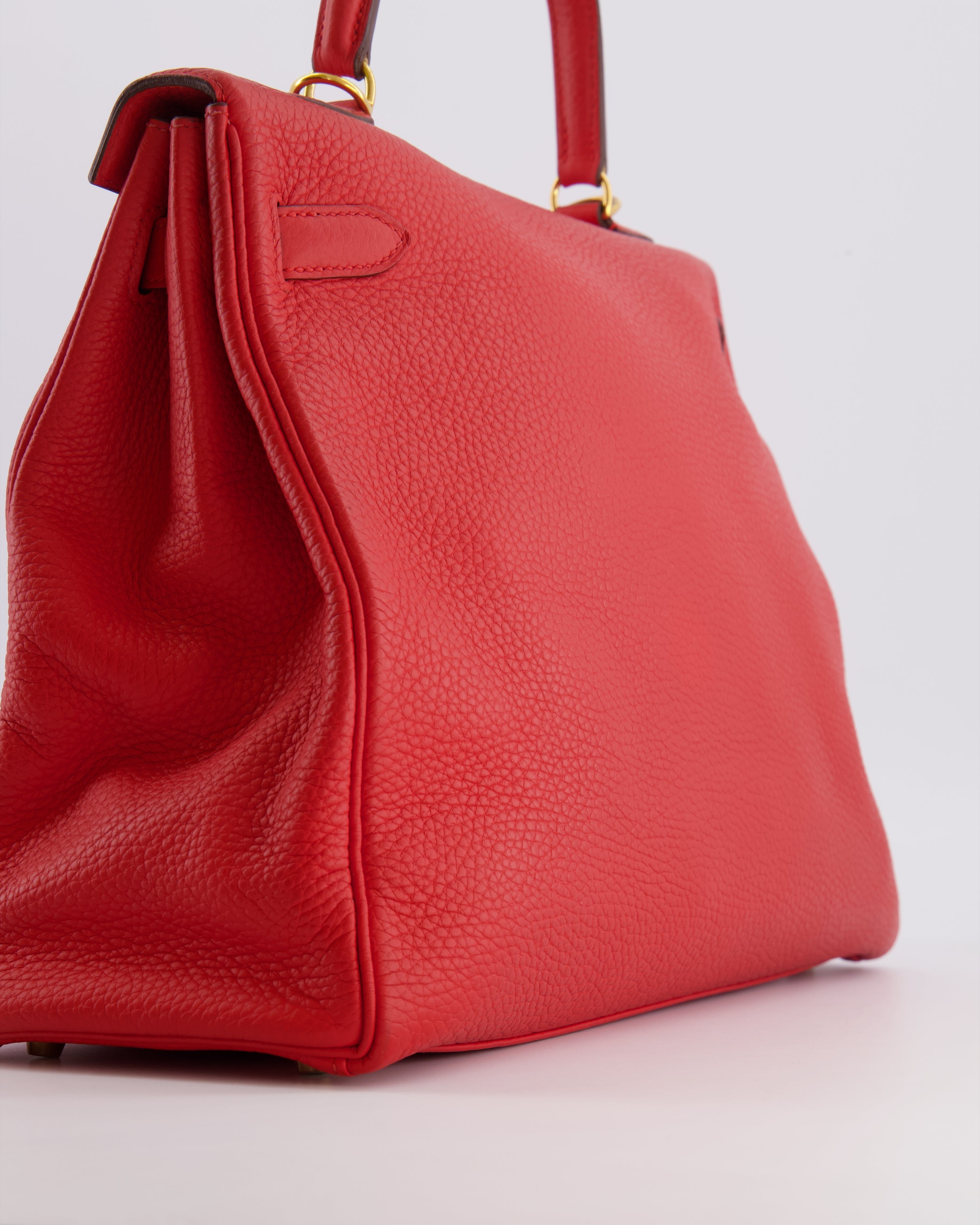 Hermès Kelly 35 Retourne Bag in Rouge Casaque Clemence Leather with Gold Hardware