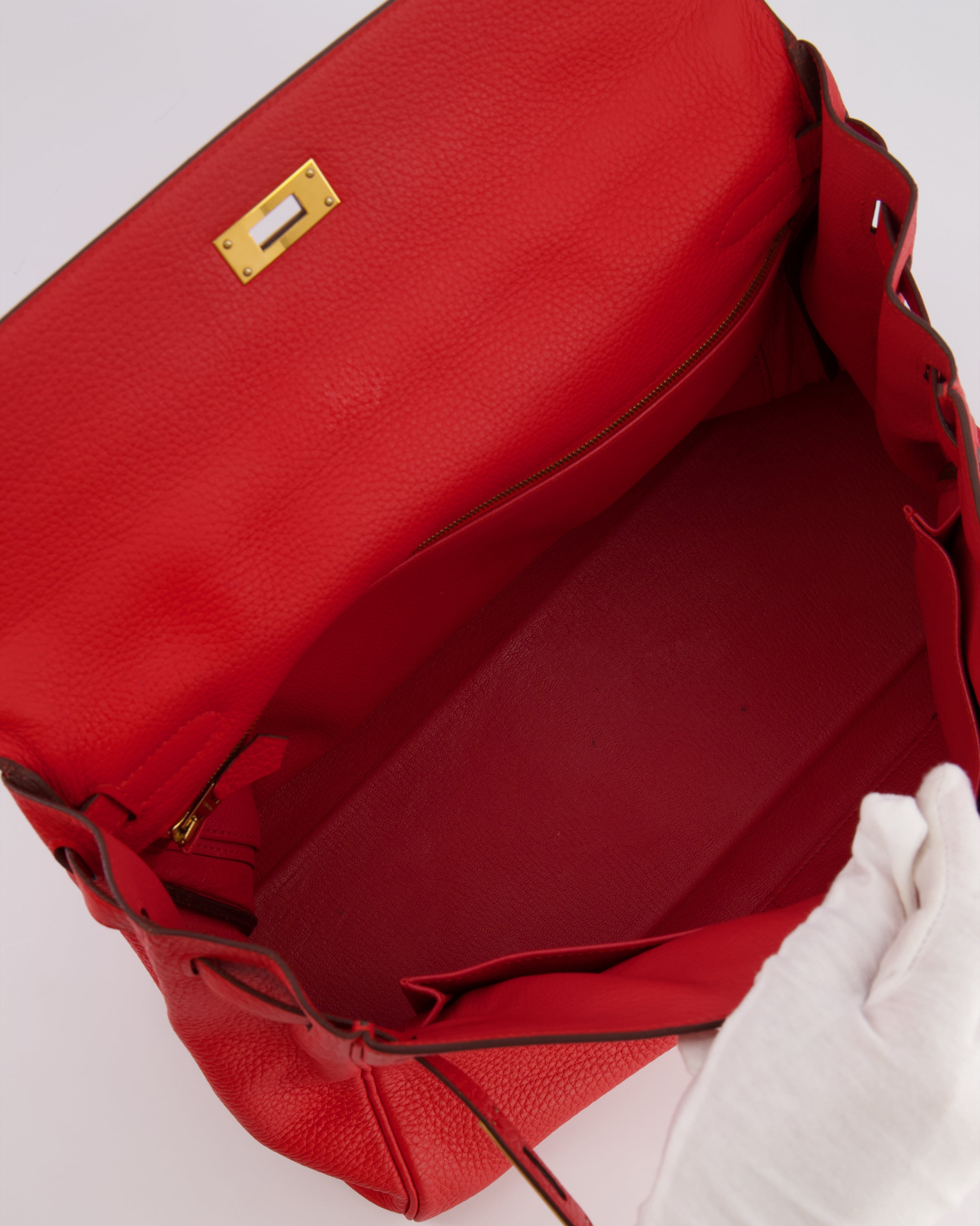 Hermès Kelly 35 Retourne Bag in Rouge Casaque Clemence Leather with Gold Hardware