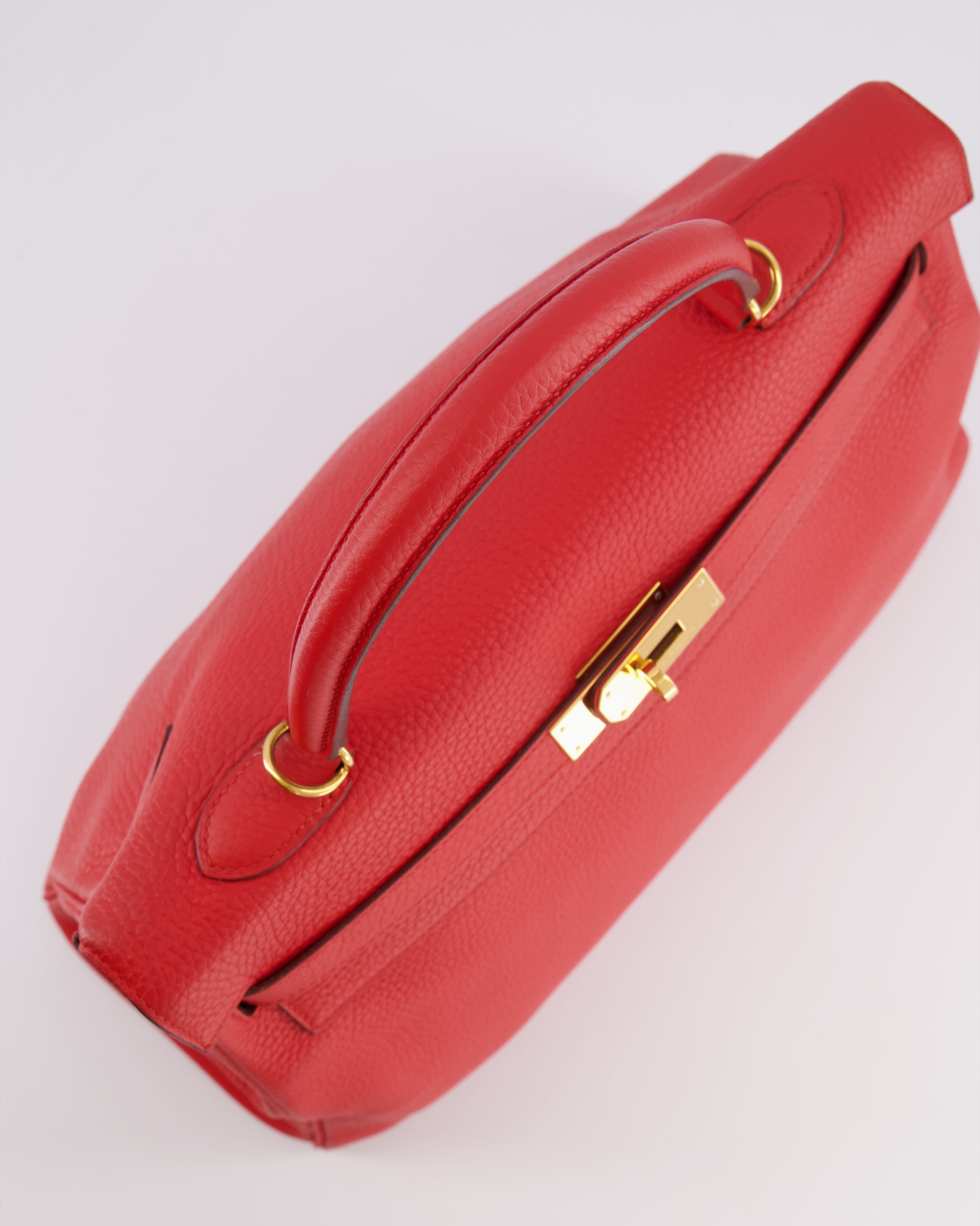 Hermès Kelly 35 Retourne Bag in Rouge Casaque Clemence Leather with Gold Hardware