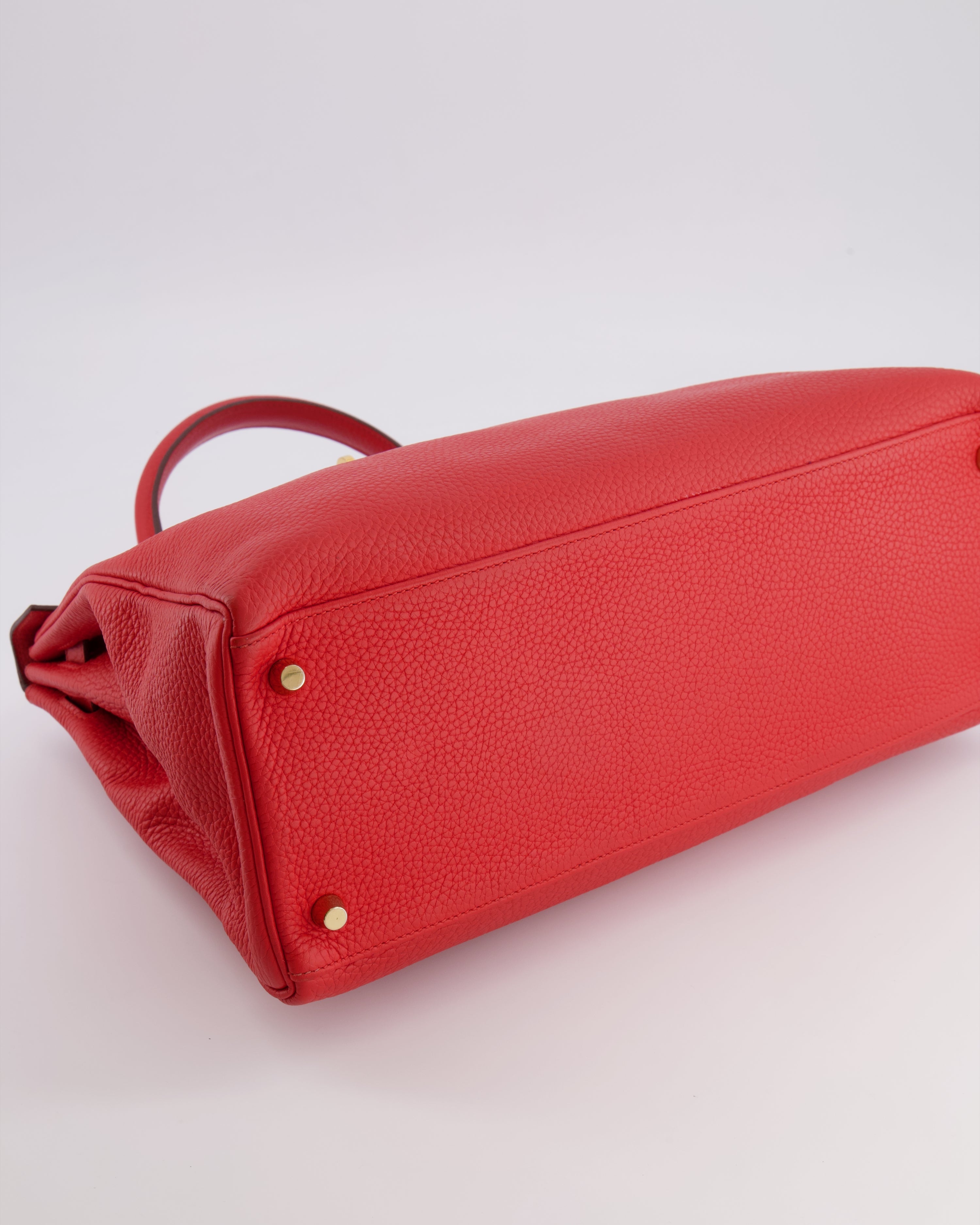 Hermès Kelly 35 Retourne Bag in Rouge Casaque Clemence Leather with Gold Hardware