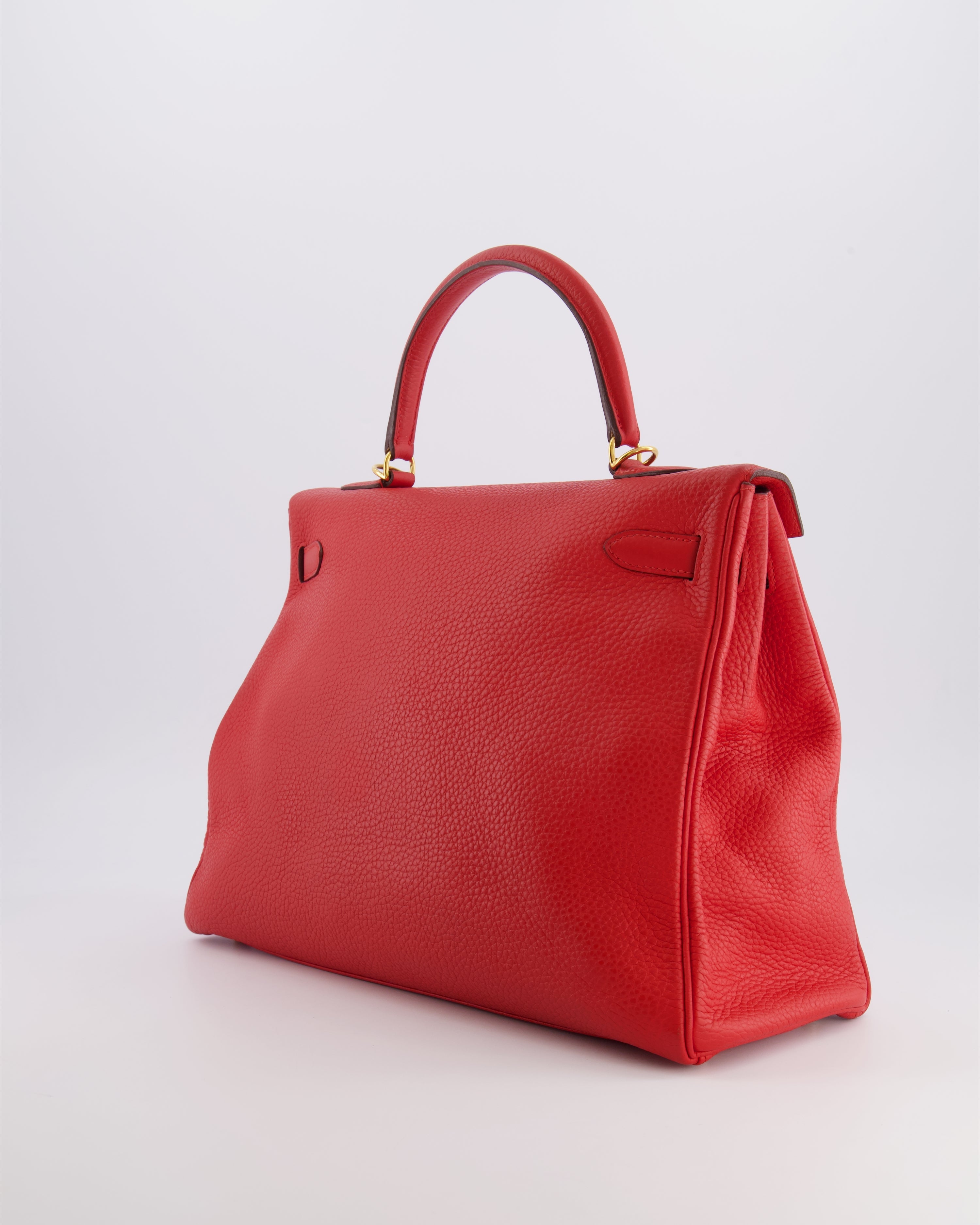 Hermès Kelly 35 Retourne Bag in Rouge Casaque Clemence Leather with Gold Hardware