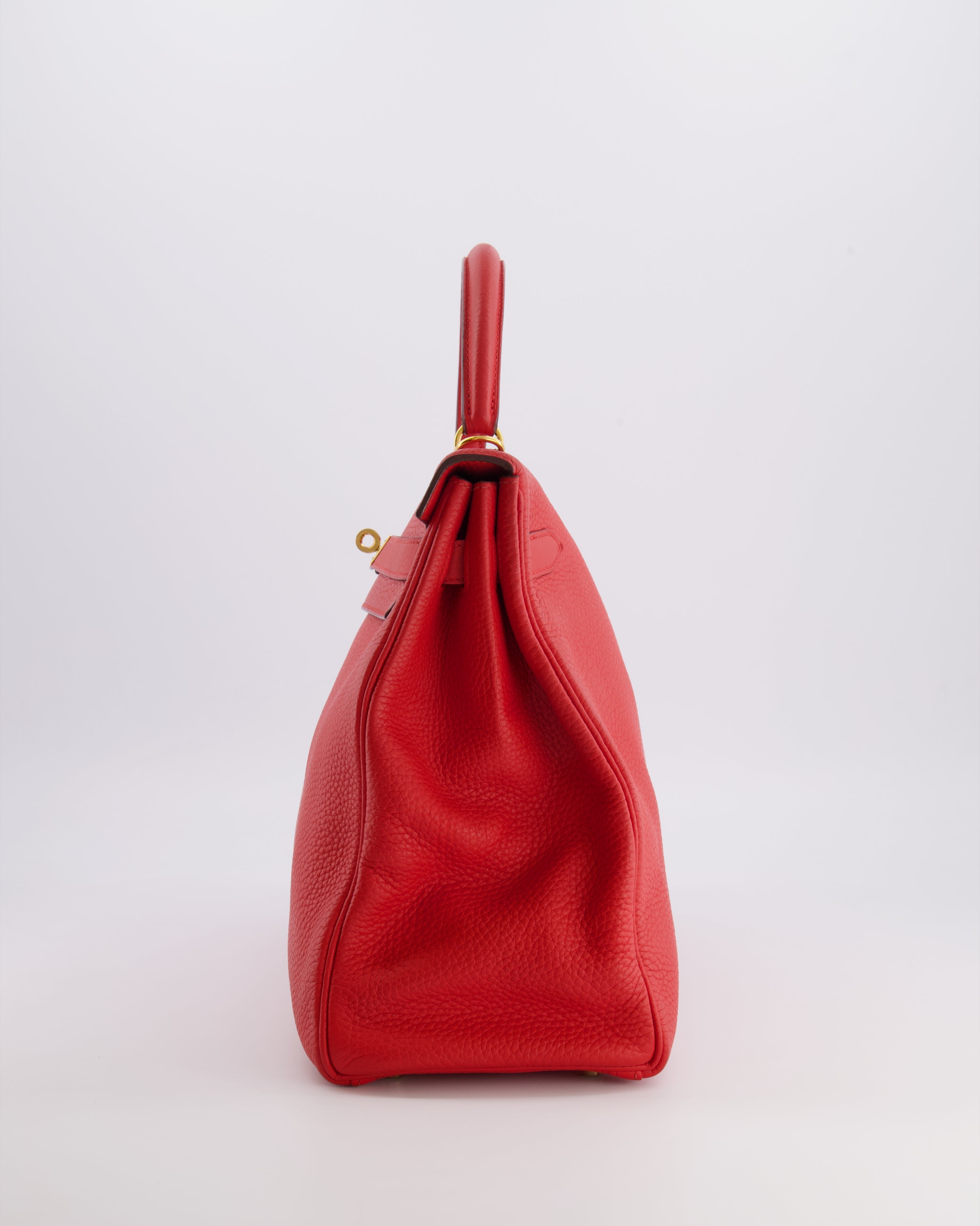 Hermès Kelly 35 Retourne Bag in Rouge Casaque Clemence Leather with Gold Hardware