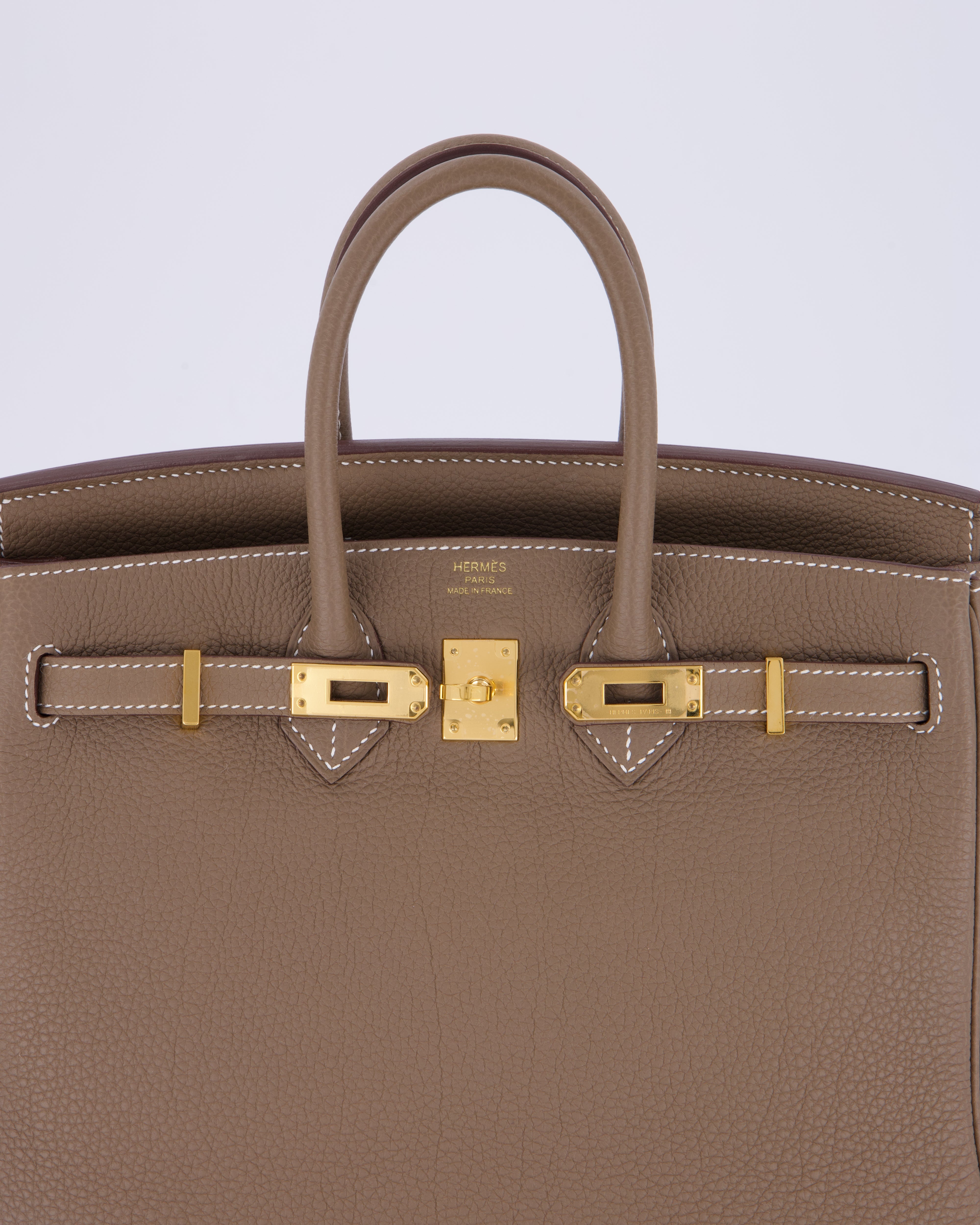 Hermès Birkin 25 Retourne Bag in Etoupe Togo Leather with Gold Hardware
