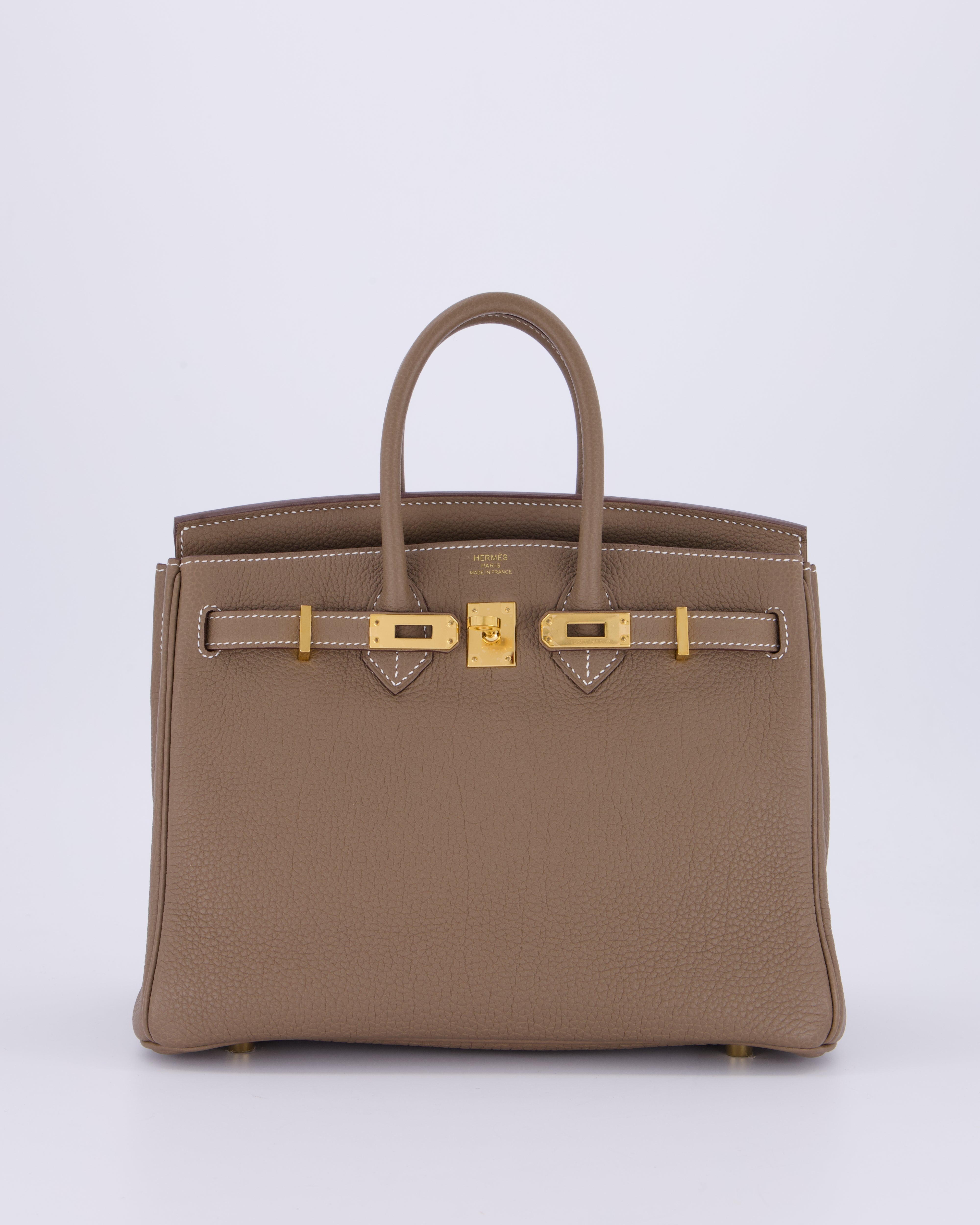 Hermès Birkin 25 Retourne Bag in Etoupe Togo Leather with Gold Hardware