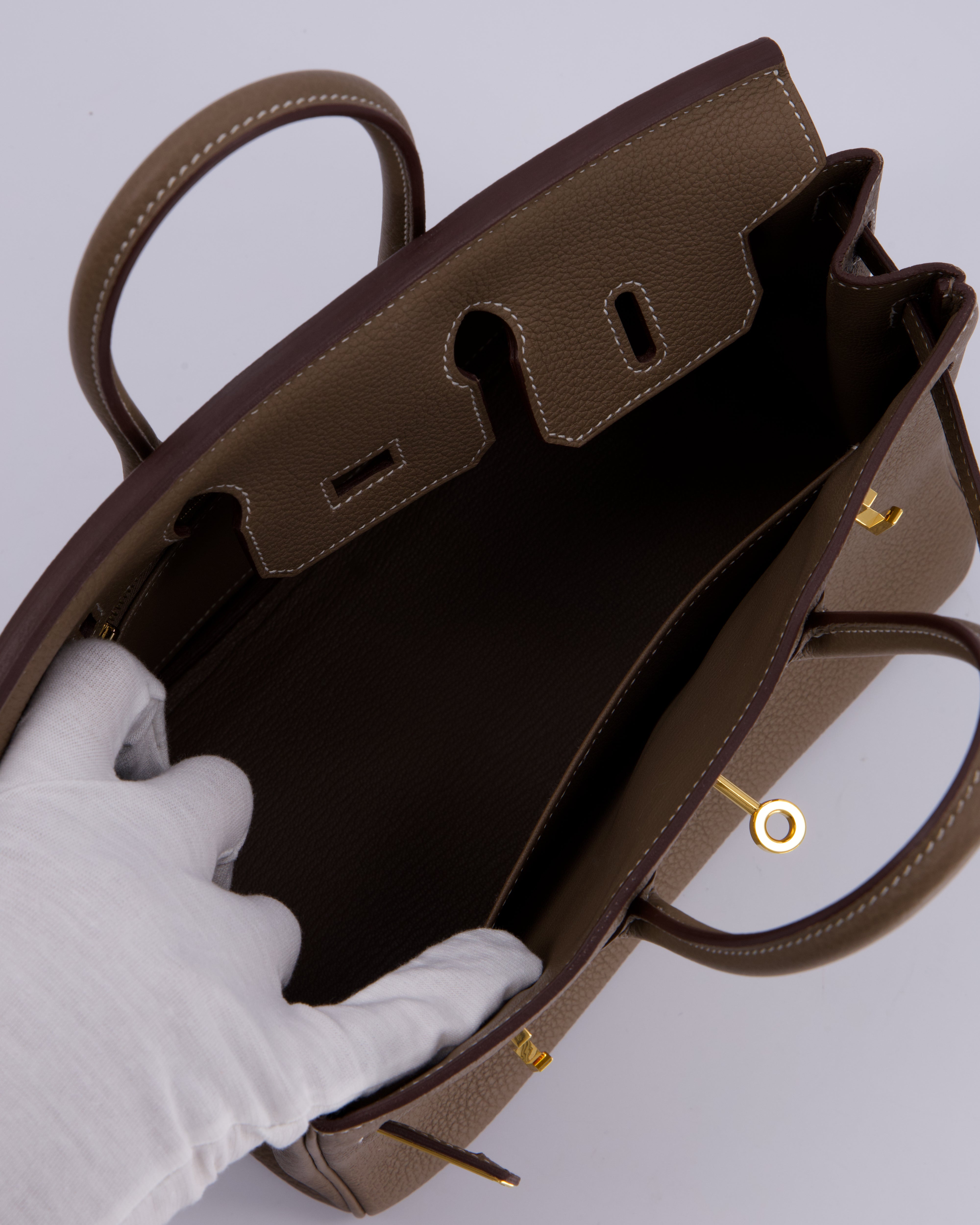 Hermès Birkin 25 Retourne Bag in Etoupe Togo Leather with Gold Hardware
