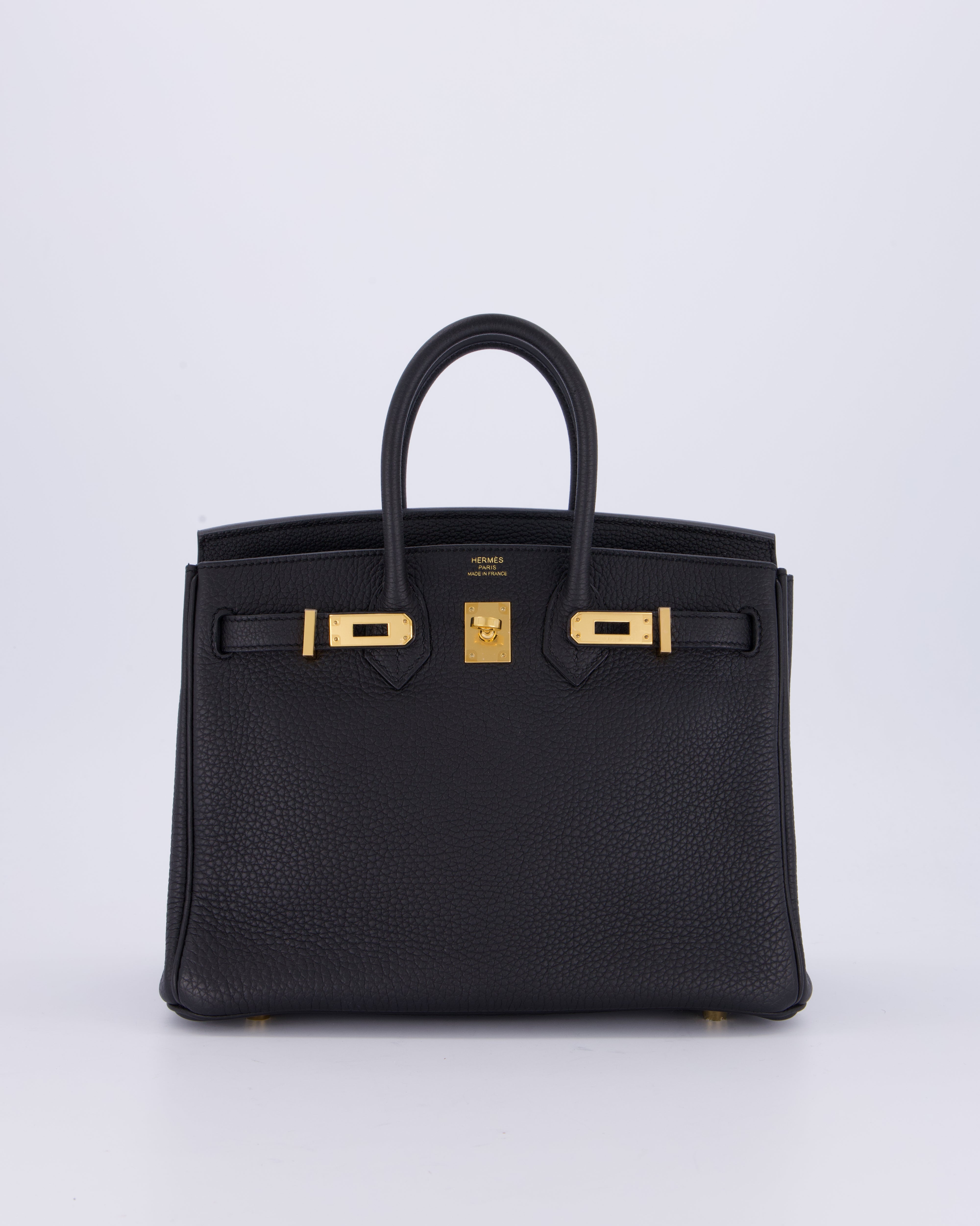 *HOT* Hermès Birkin 25 Retourne Bag in Noir Togo Leather with Gold Hardware