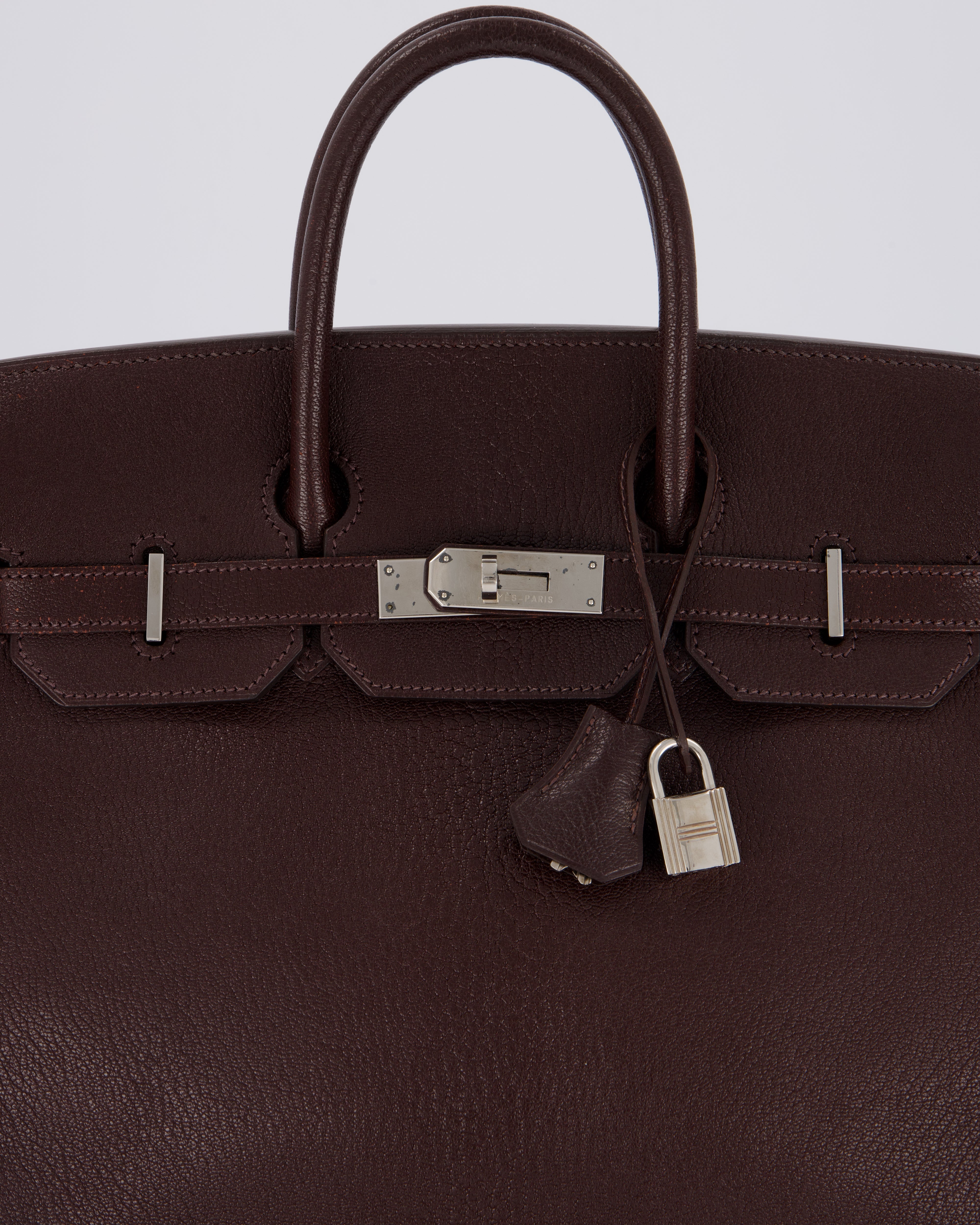 *RARE* Hermes HAC 32 Bag in Chocolat Chèvre Mysore Leather with Palladium Hardware