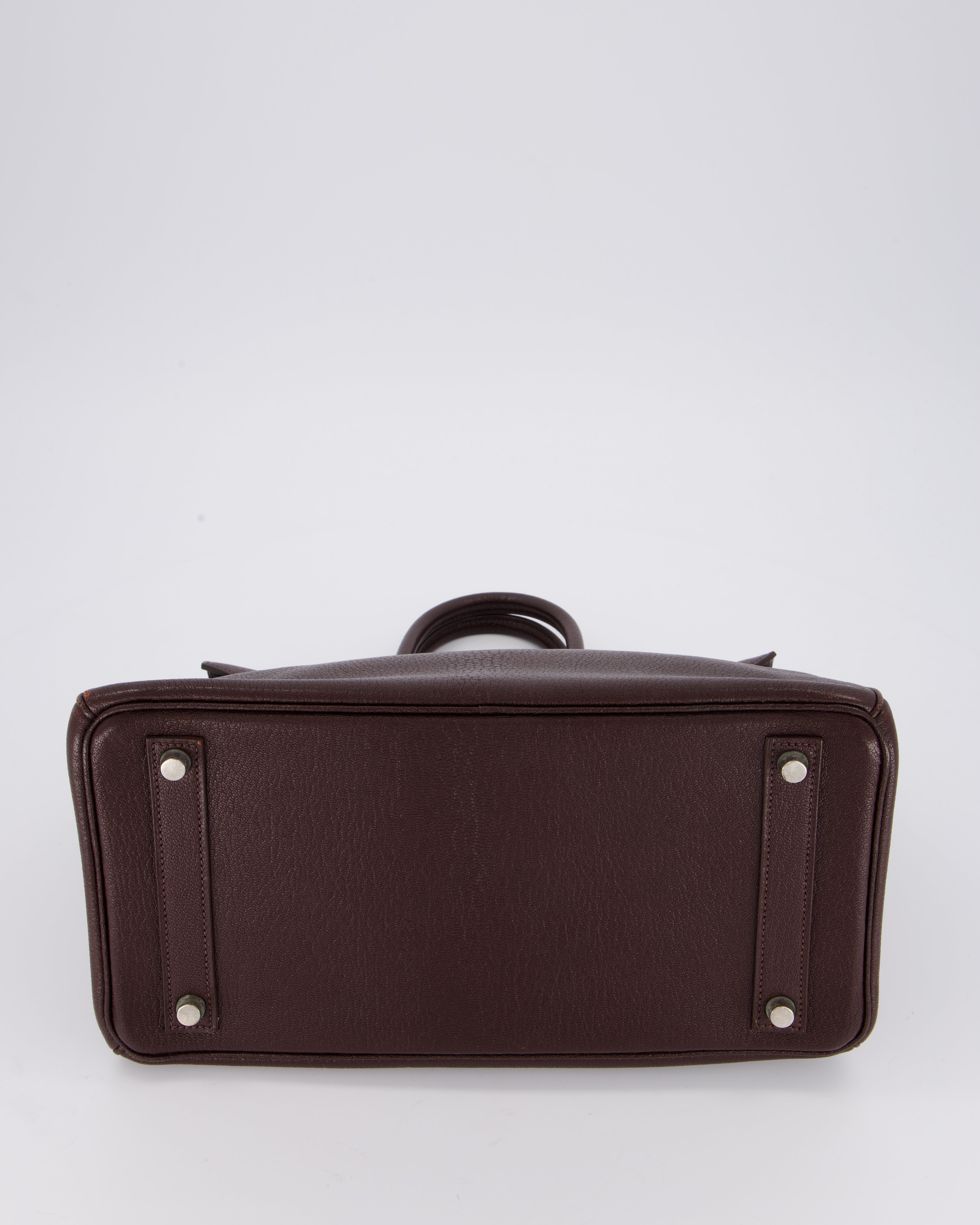 *RARE* Hermes HAC 32 Bag in Chocolat Chèvre Mysore Leather with Palladium Hardware