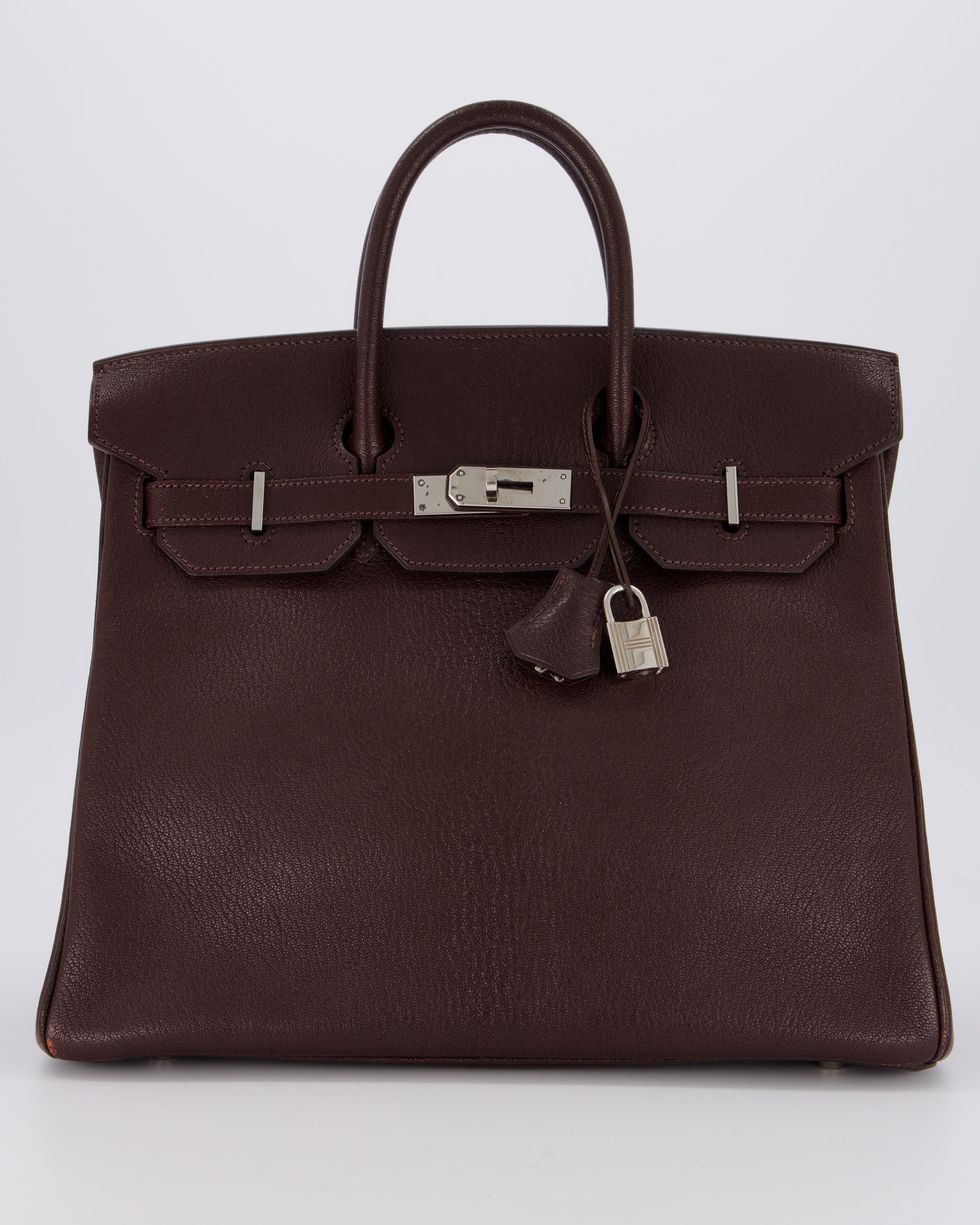*RARE* Hermes HAC 32 Bag in Chocolat Chèvre Mysore Leather with Palladium Hardware
