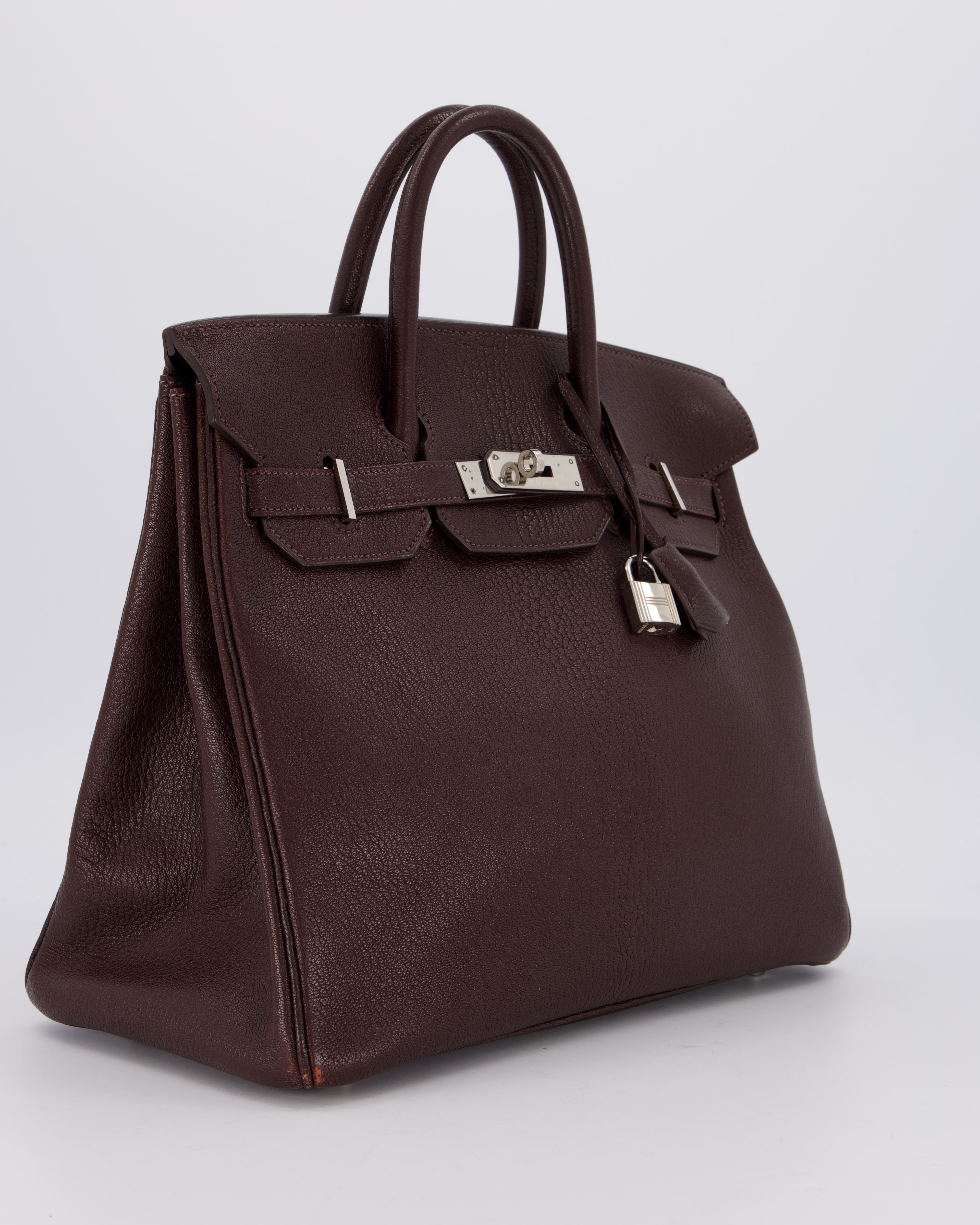 *RARE* Hermes HAC 32 Bag in Chocolat Chèvre Mysore Leather with Palladium Hardware