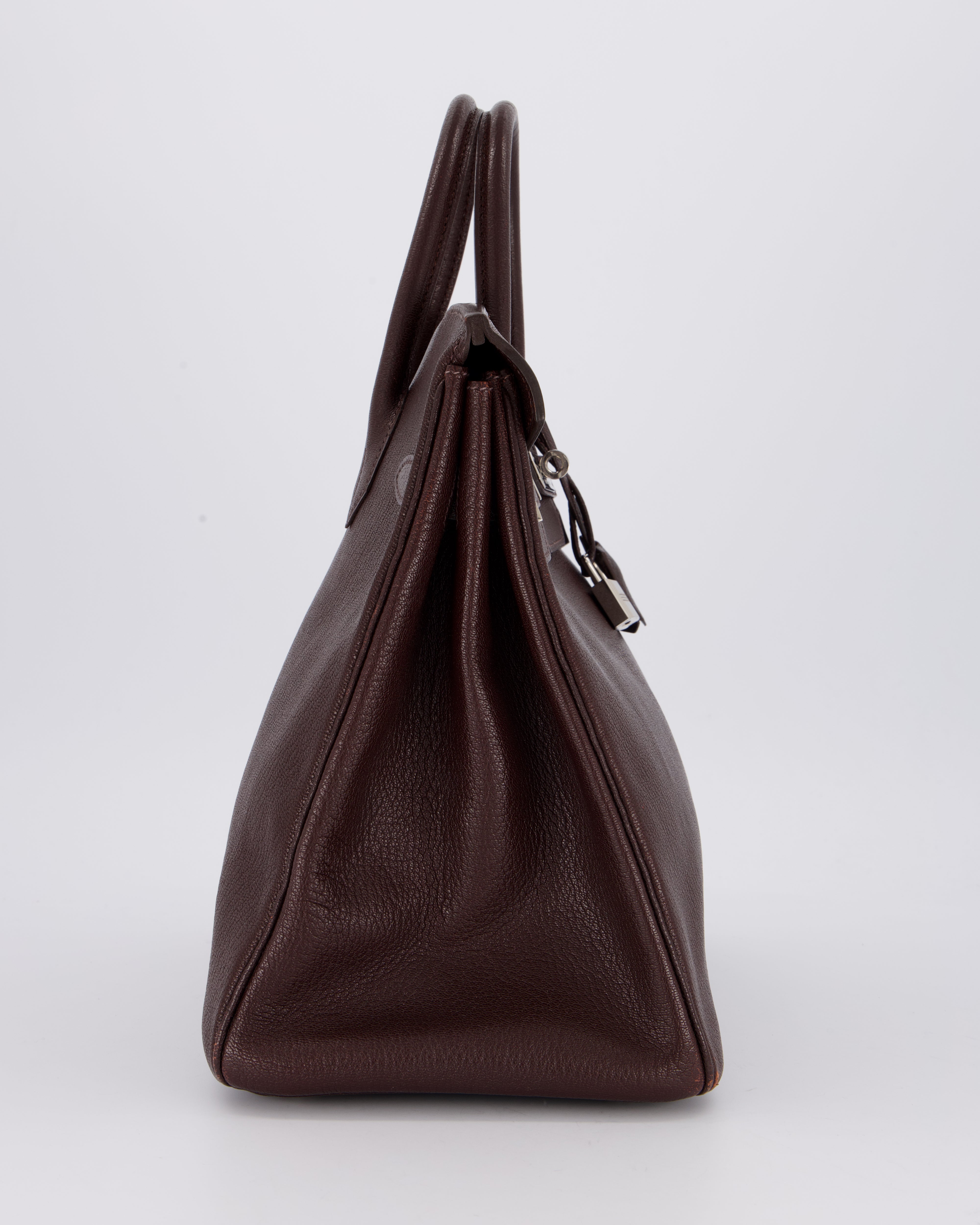 *RARE* Hermes HAC 32 Bag in Chocolat Chèvre Mysore Leather with Palladium Hardware