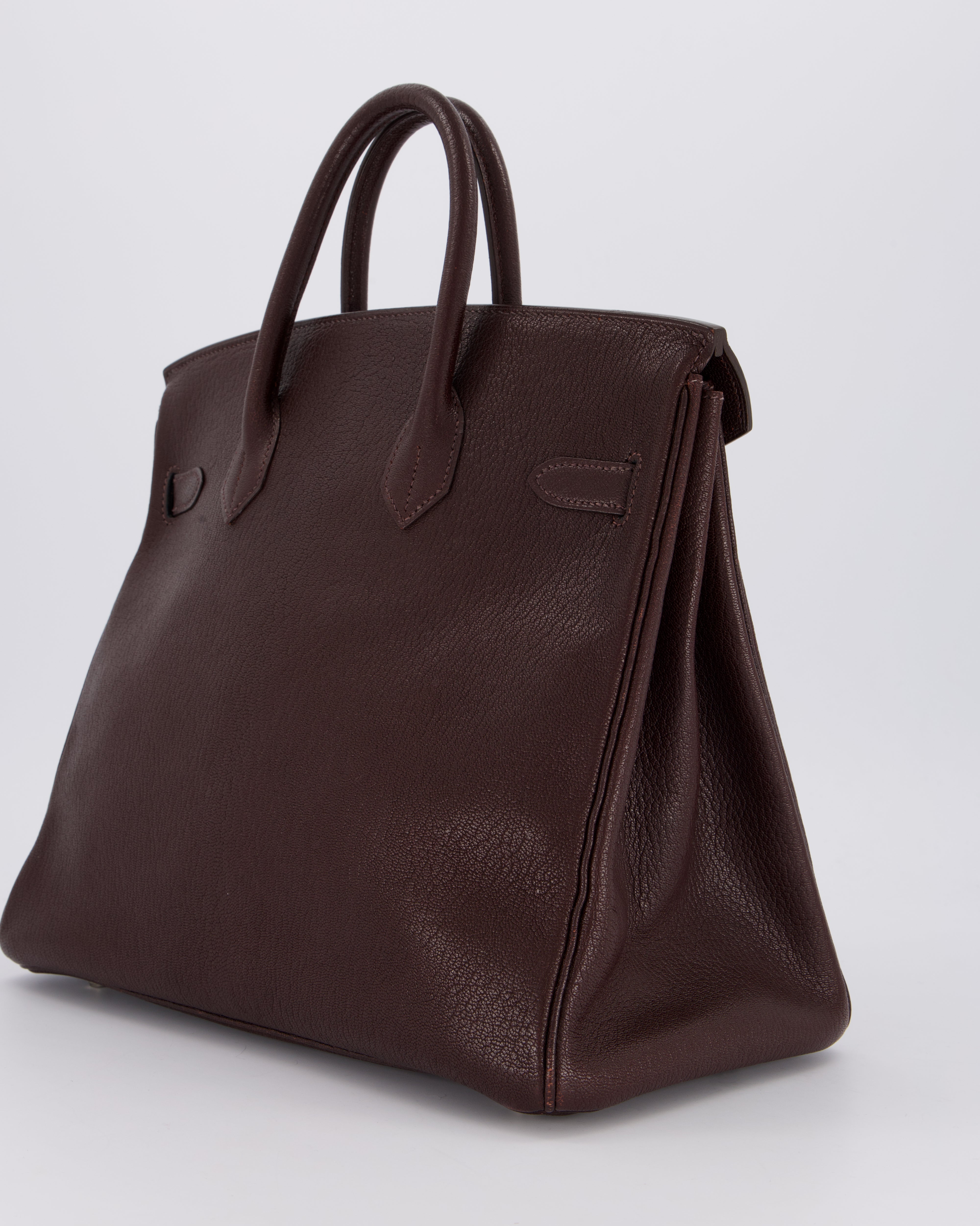 *RARE* Hermes HAC 32 Bag in Chocolat Chèvre Mysore Leather with Palladium Hardware