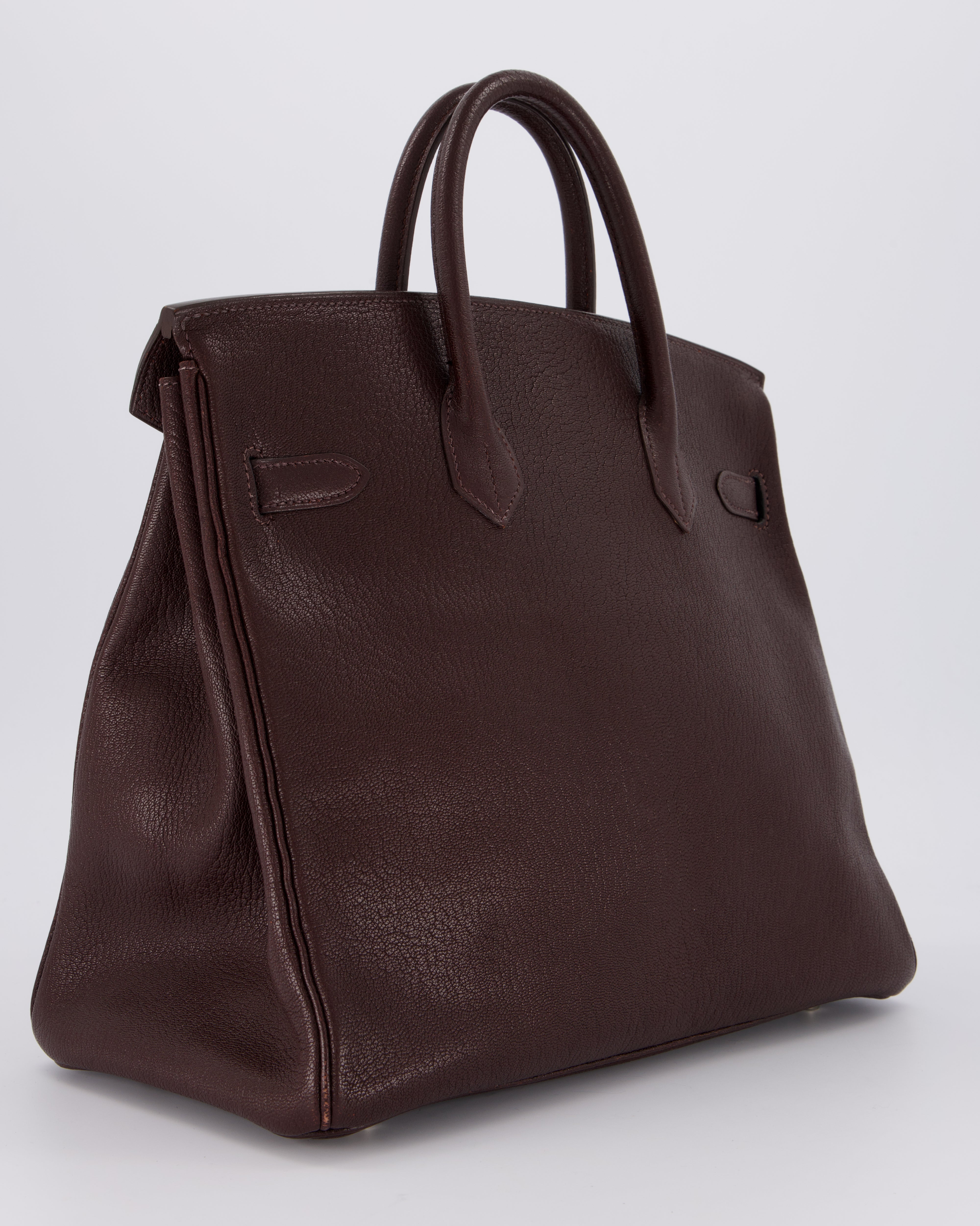 *RARE* Hermes HAC 32 Bag in Chocolat Chèvre Mysore Leather with Palladium Hardware