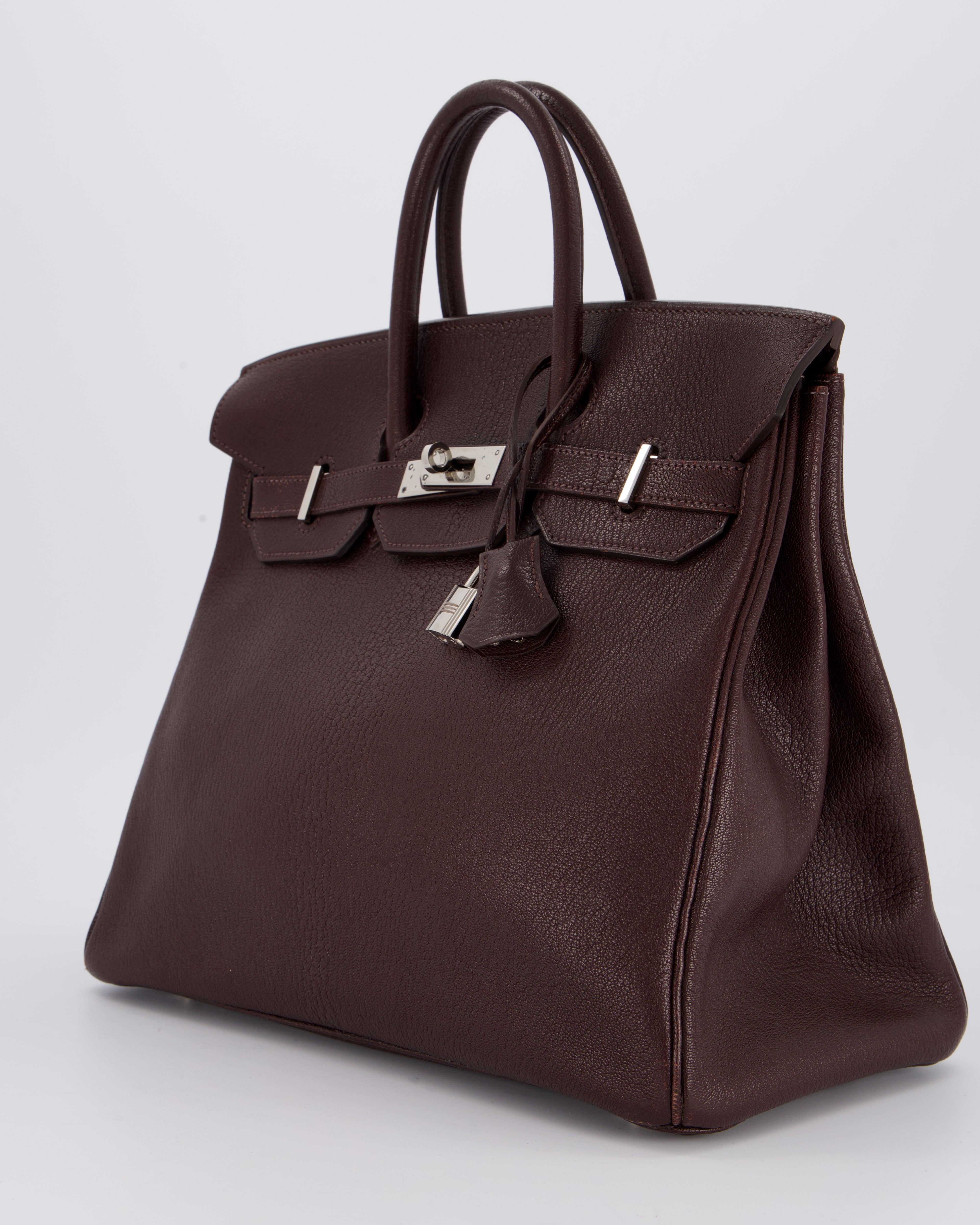 *RARE* Hermes HAC 32 Bag in Chocolat Chèvre Mysore Leather with Palladium Hardware