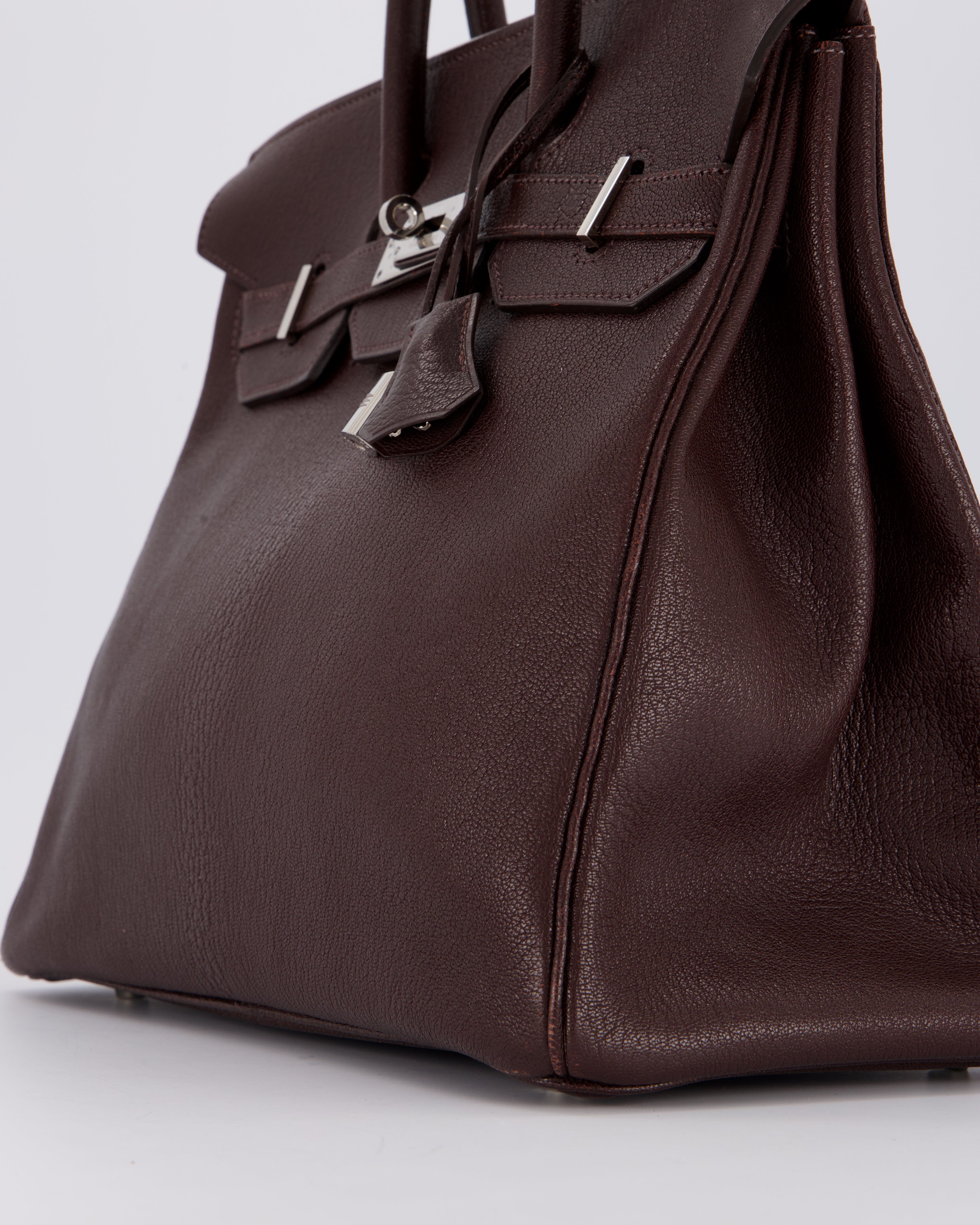 *RARE* Hermes HAC 32 Bag in Chocolat Chèvre Mysore Leather with Palladium Hardware