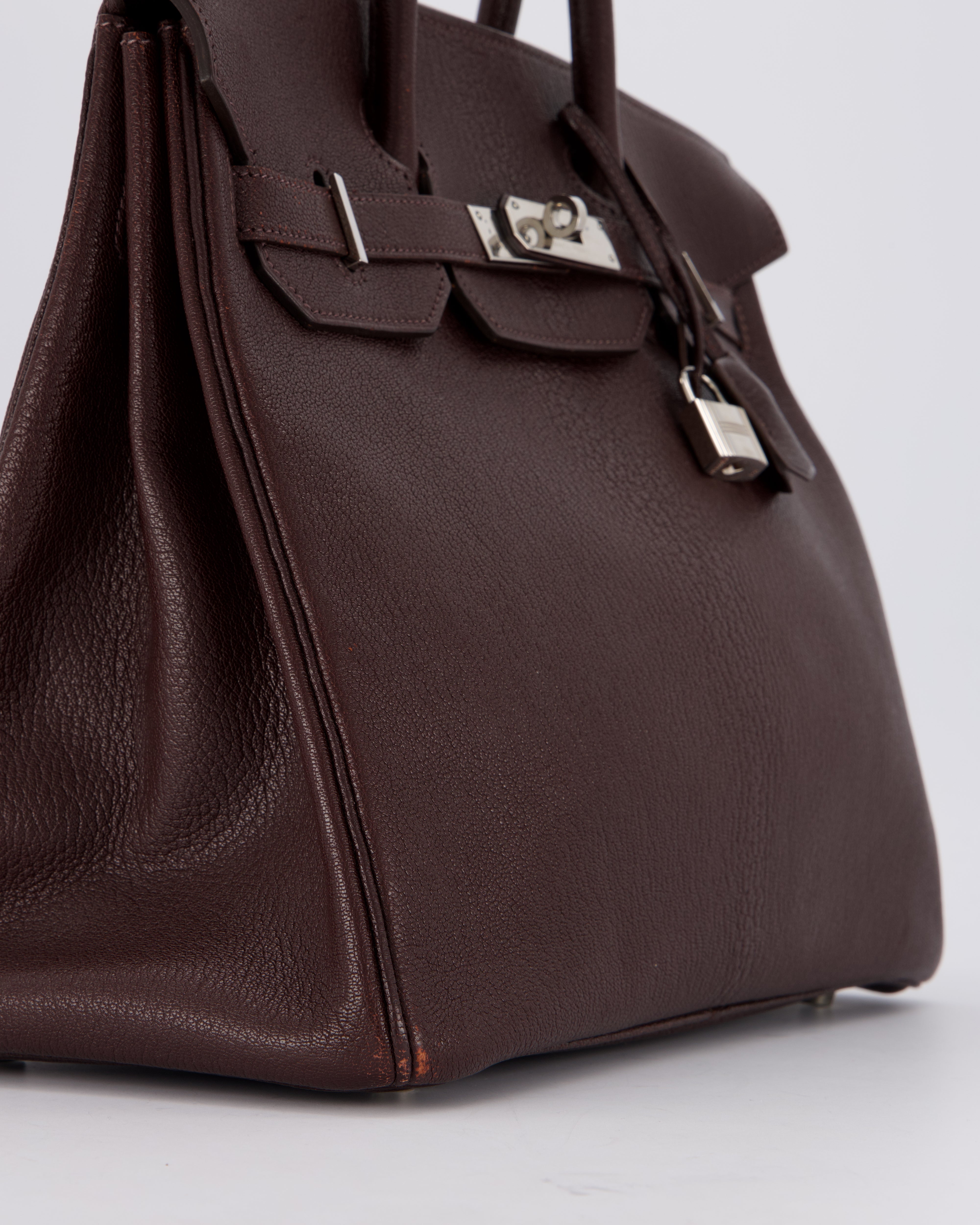 *RARE* Hermes HAC 32 Bag in Chocolat Chèvre Mysore Leather with Palladium Hardware