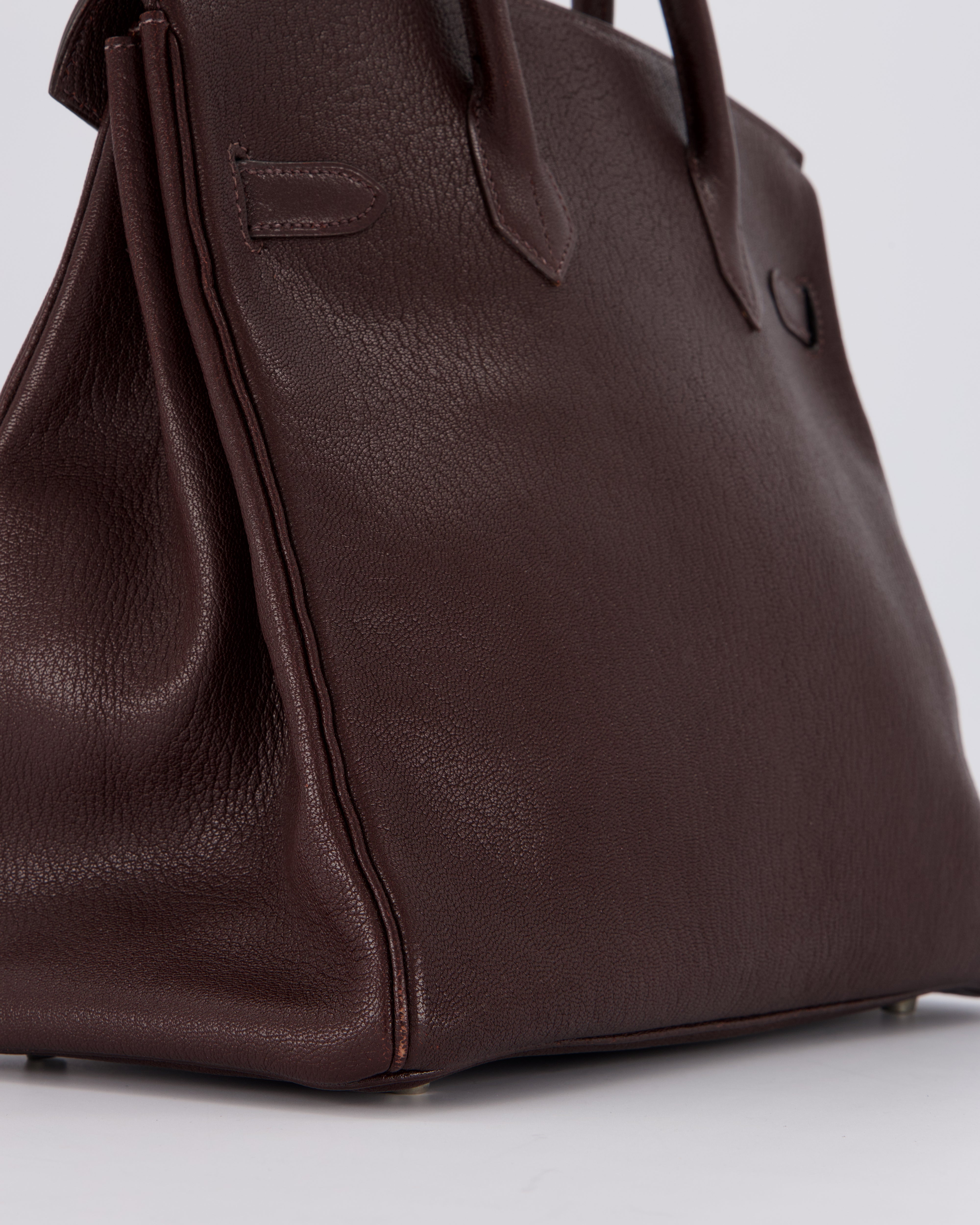 *RARE* Hermes HAC 32 Bag in Chocolat Chèvre Mysore Leather with Palladium Hardware