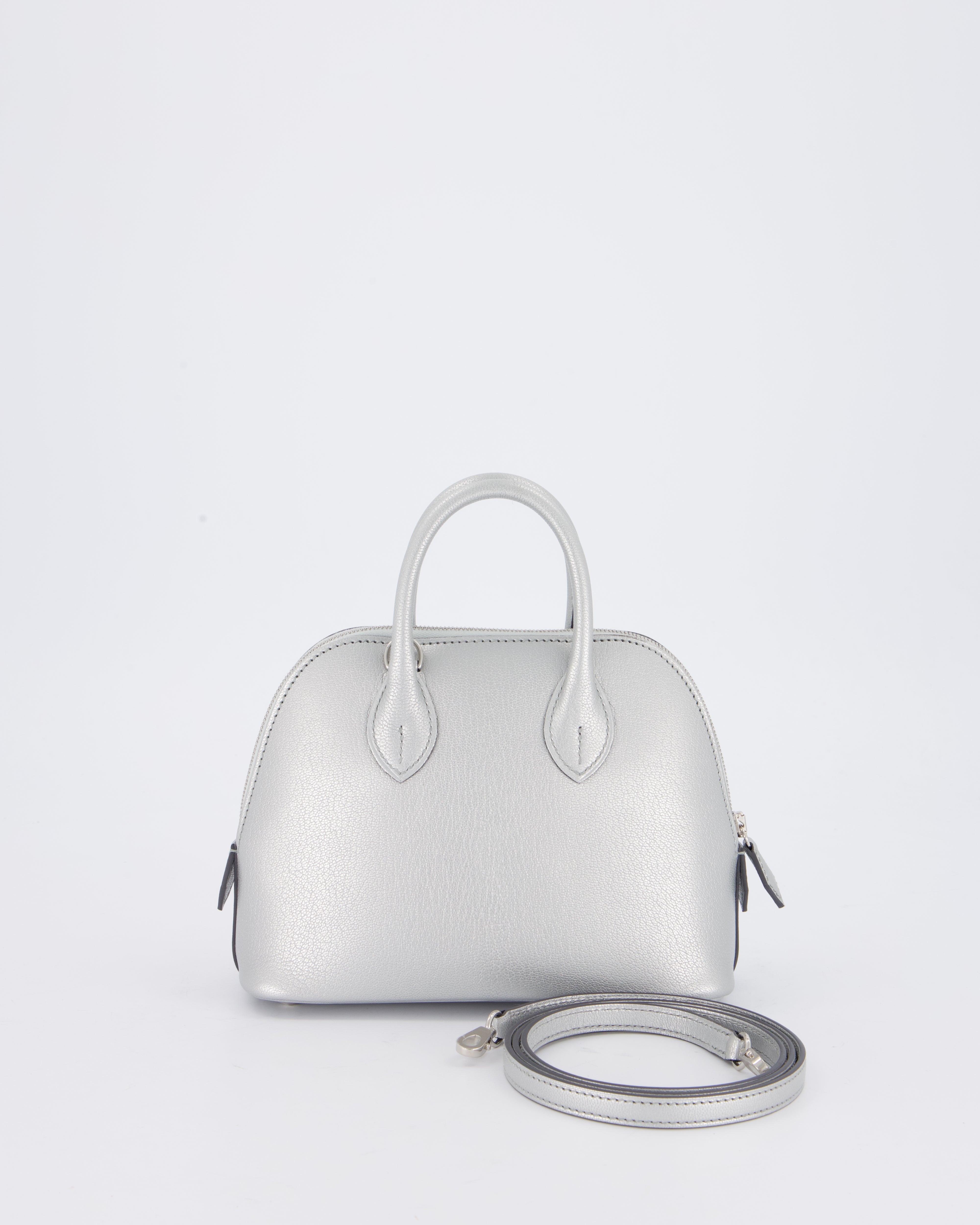 *HOT* Hermès Mini Bolide Bag in Argent Chevre Chamkila Leather with Palladium Hardware