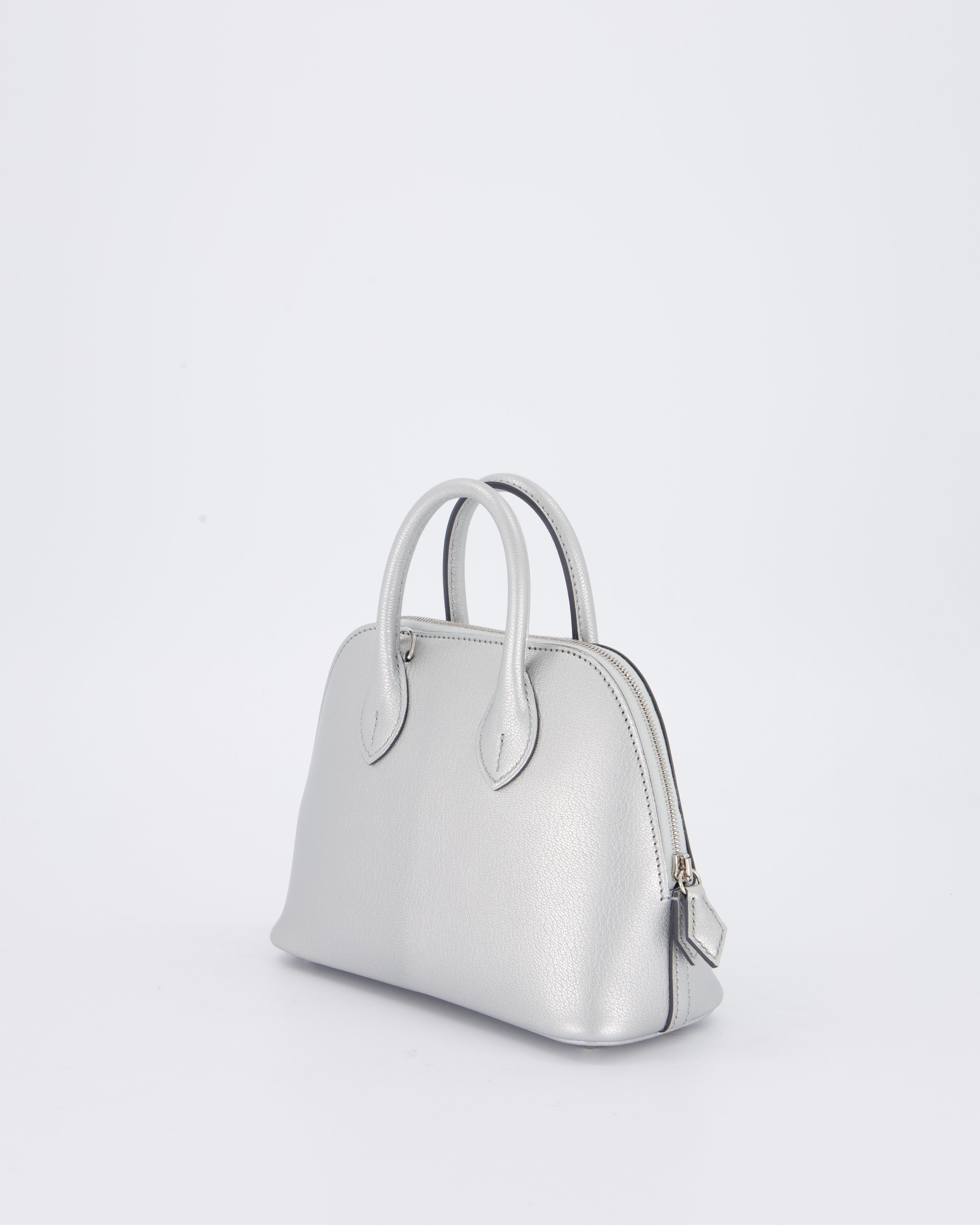 *HOT* Hermès Mini Bolide Bag in Argent Chevre Chamkila Leather with Palladium Hardware
