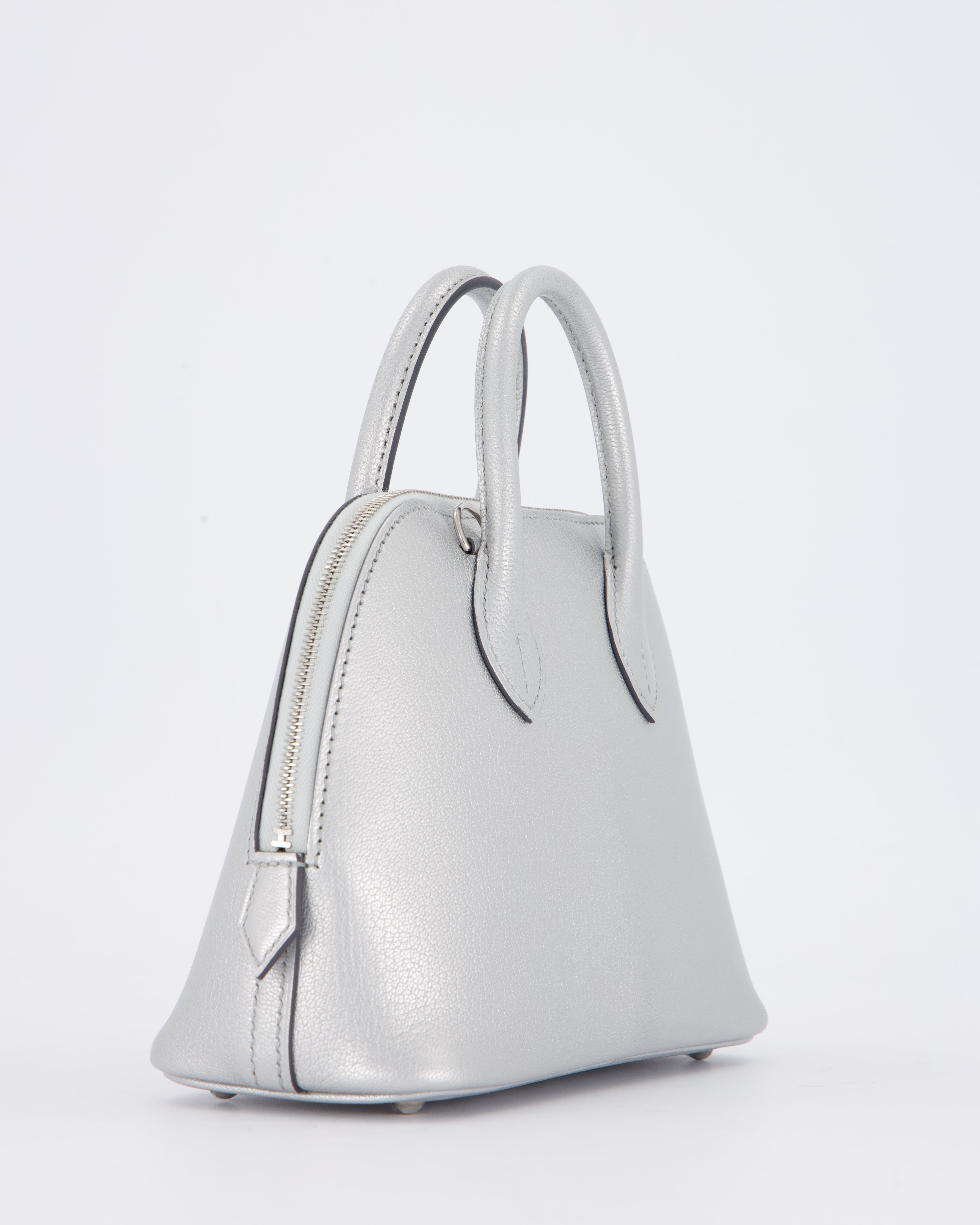 *HOT* Hermès Mini Bolide Bag in Argent Chevre Chamkila Leather with Palladium Hardware
