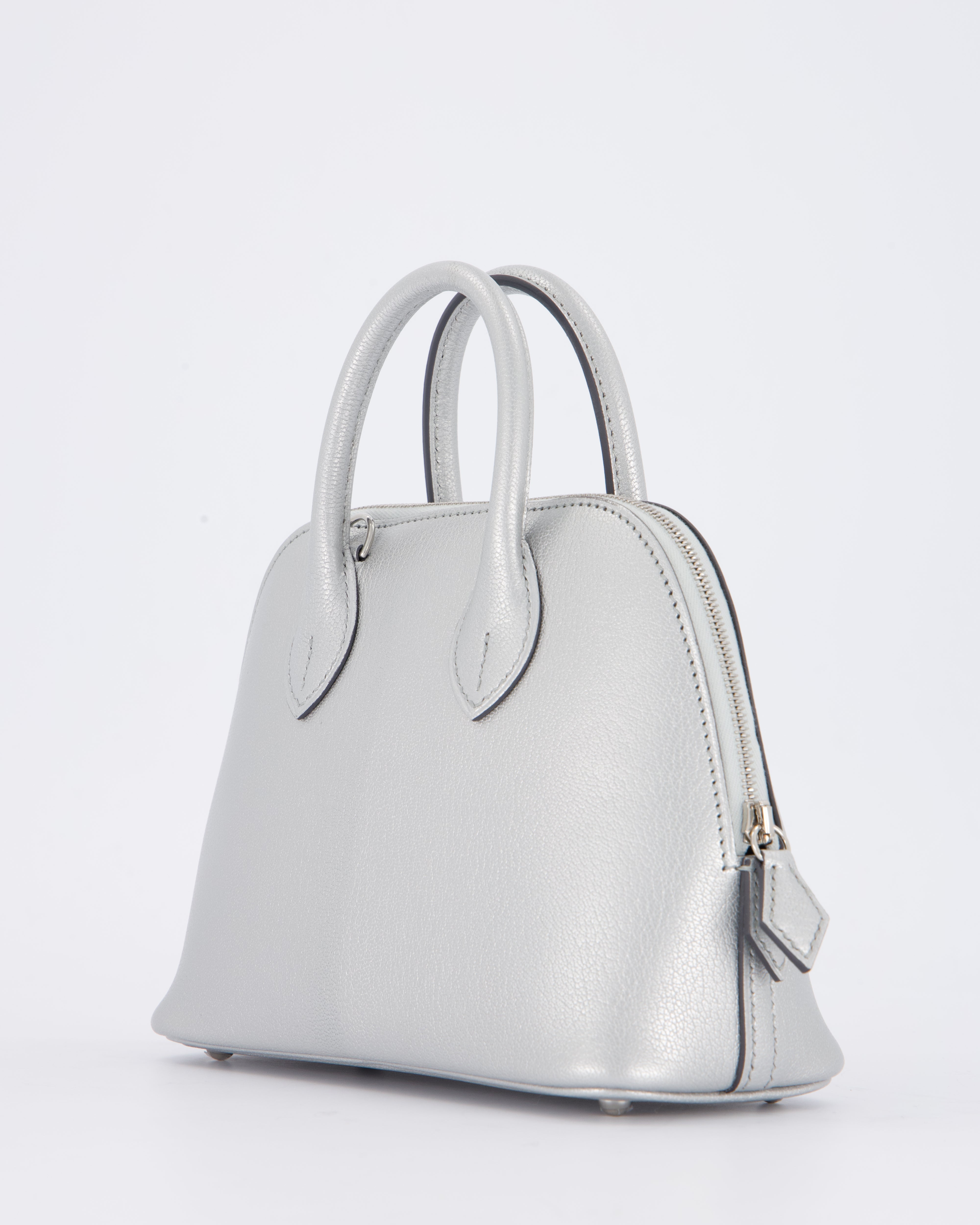 *HOT* Hermès Mini Bolide Bag in Argent Chevre Chamkila Leather with Palladium Hardware