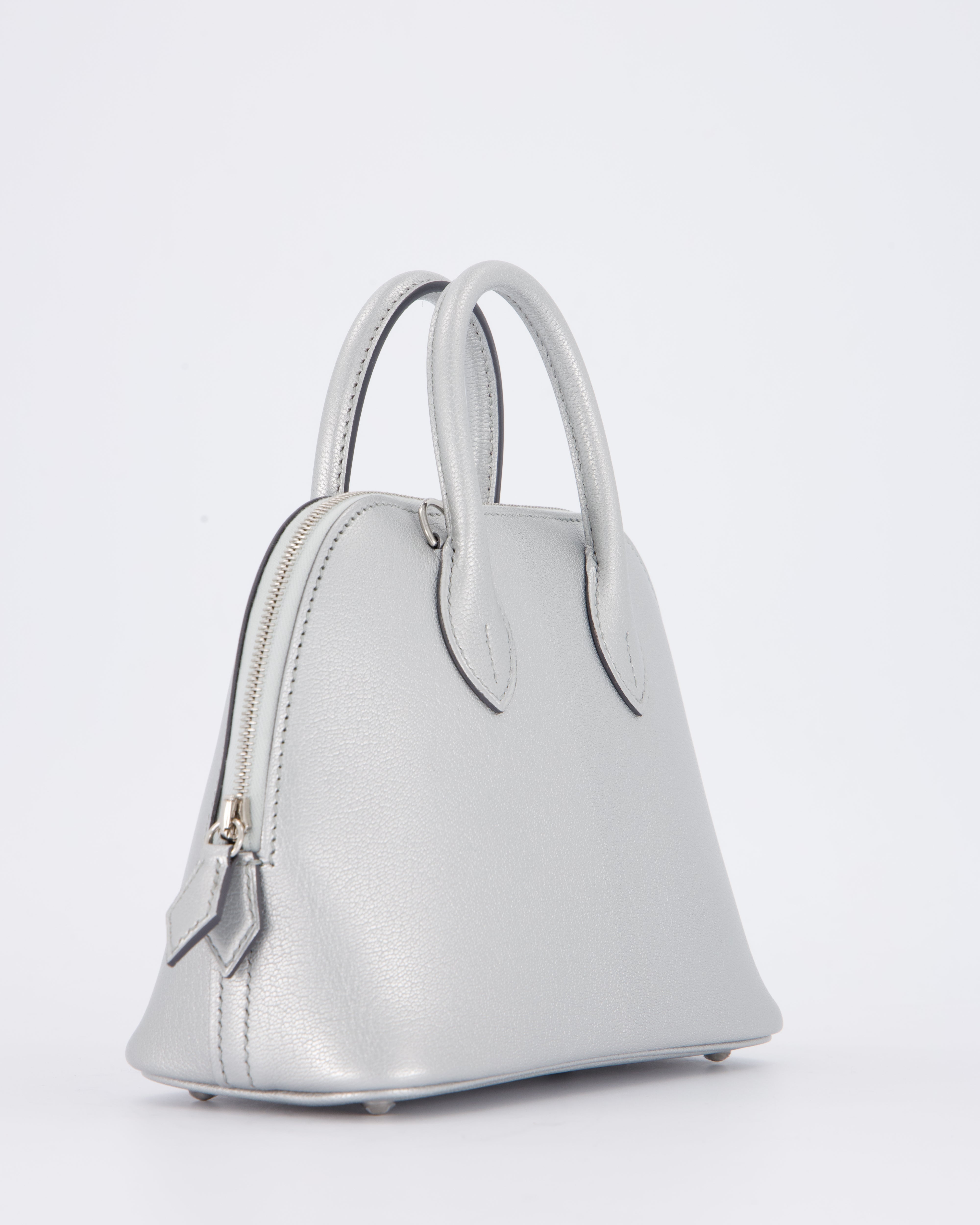 *HOT* Hermès Mini Bolide Bag in Argent Chevre Chamkila Leather with Palladium Hardware